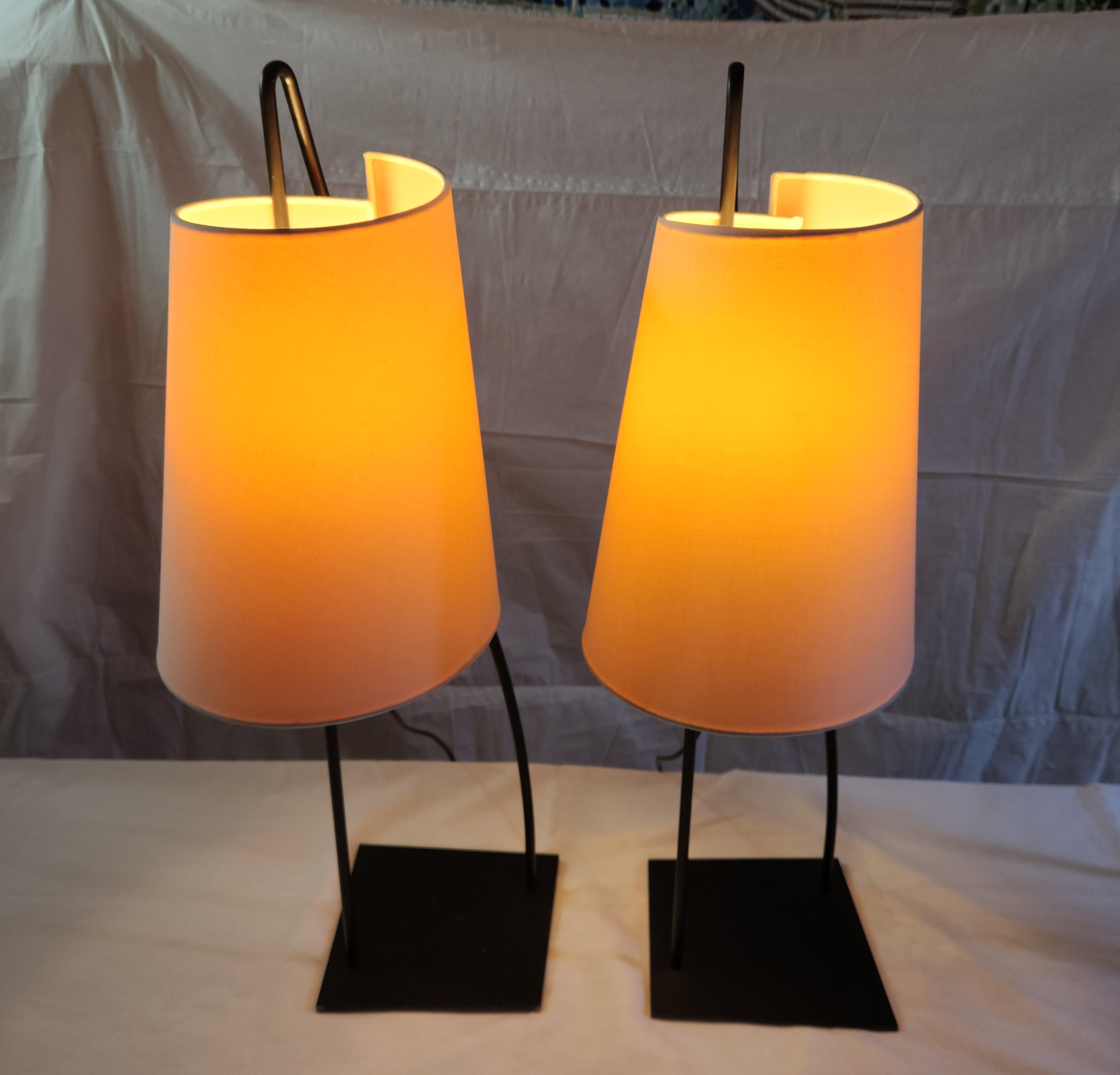 Steel Pair of Italiana Luce Black Rod Table Lamp, Italy, 1980s For Sale