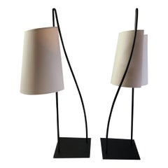 Retro Pair of Italiana Luce Black Rod Table Lamp, Italy, 1980s