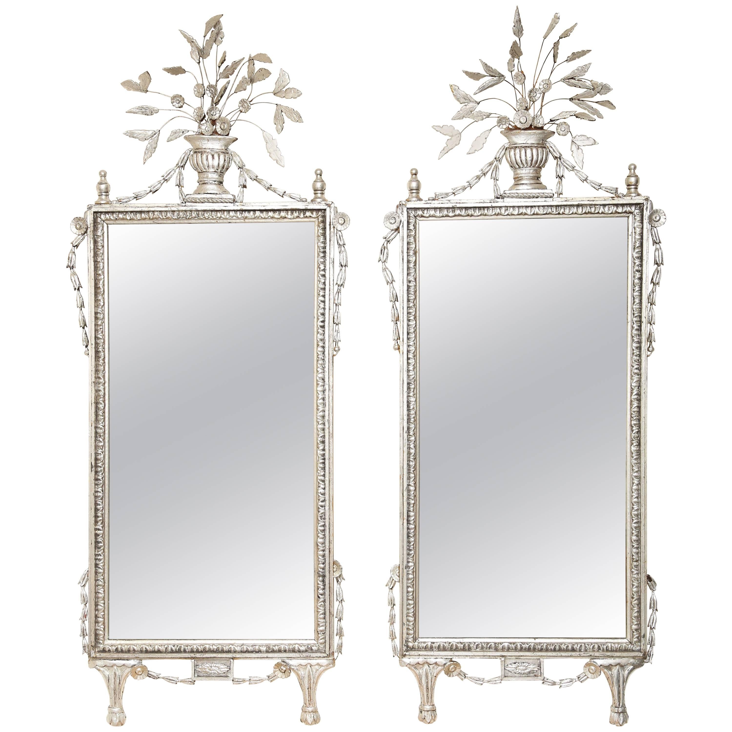  Large  Pair of Italianate Mirrors-Silver Leafed