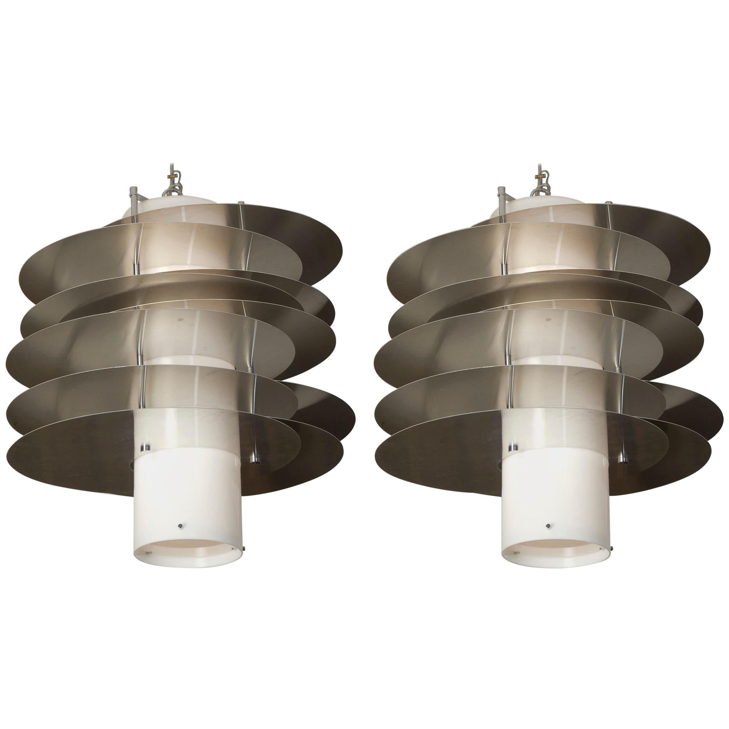 Pair of Italians Ceiling Lamps, Steel and Methacrylate, 1970 For Sale
