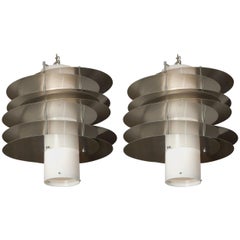 Pair of Italians Ceiling Lamps, Steel and Methacrylate, 1970