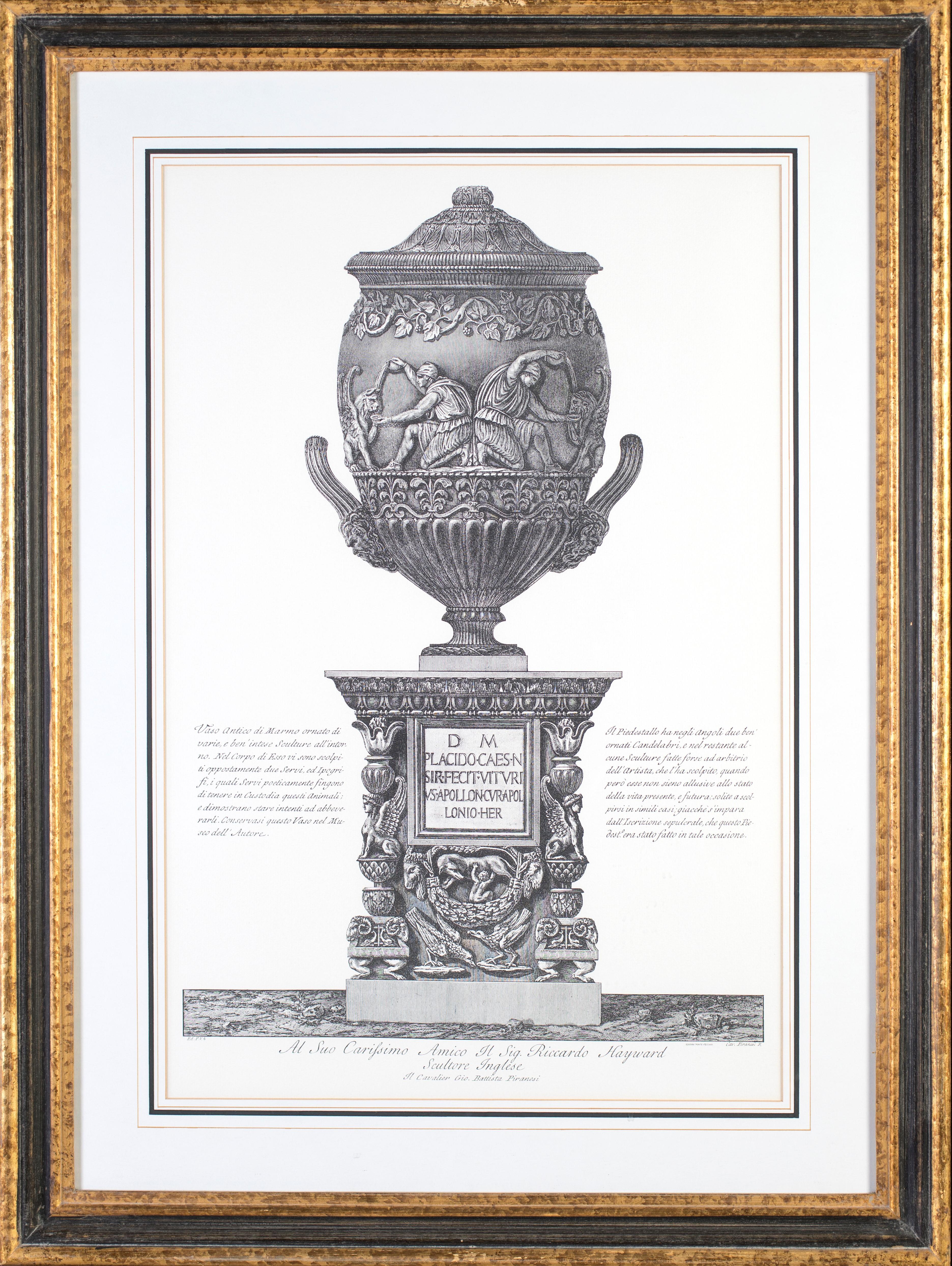 Carved Pair of Italians Prints depicting Classic Vases, Ponte Vecchio Edition 19th Cen