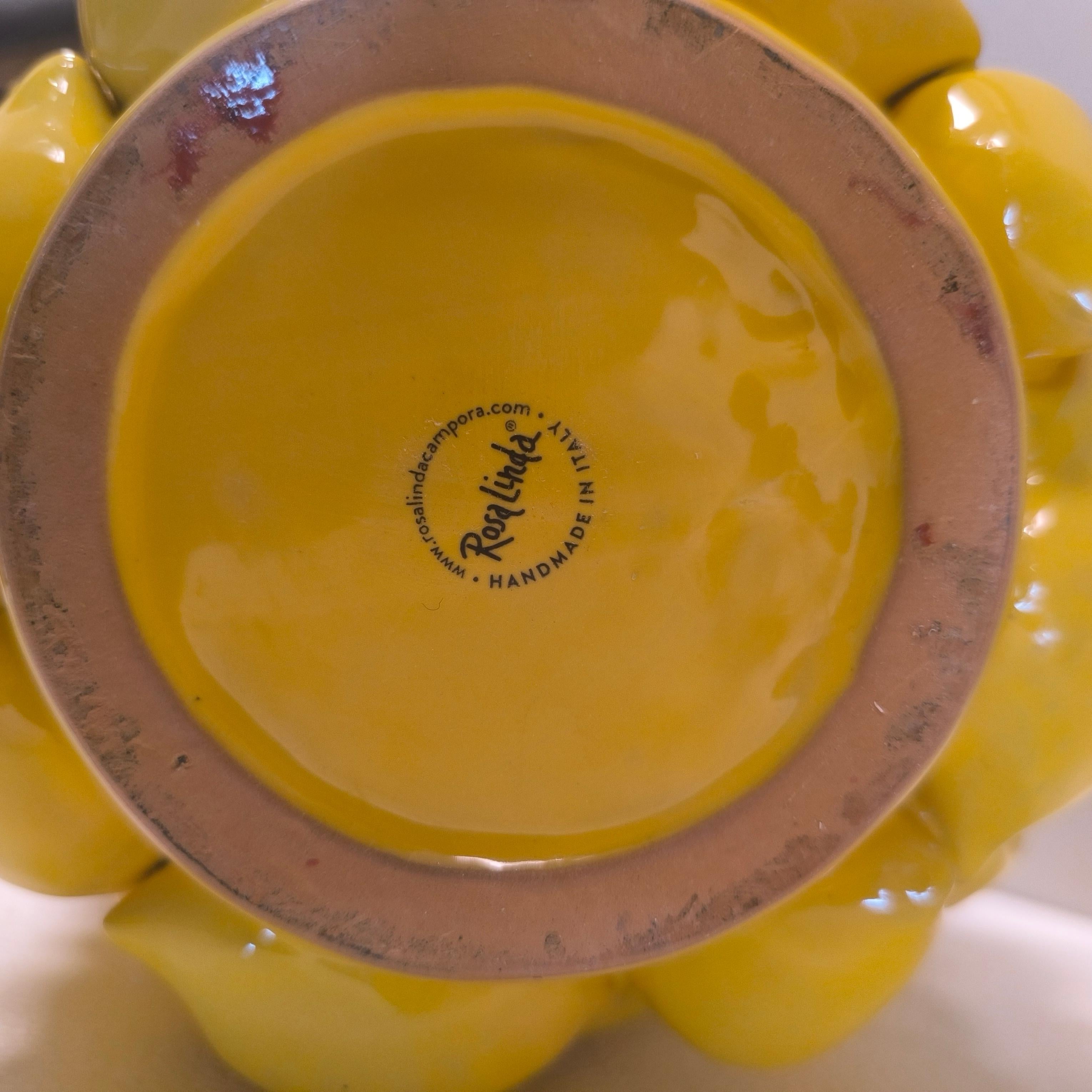 Pair of Italy  lemon vases, Yellow glazed ceramic, R. Acampora, Limited Edition For Sale 6