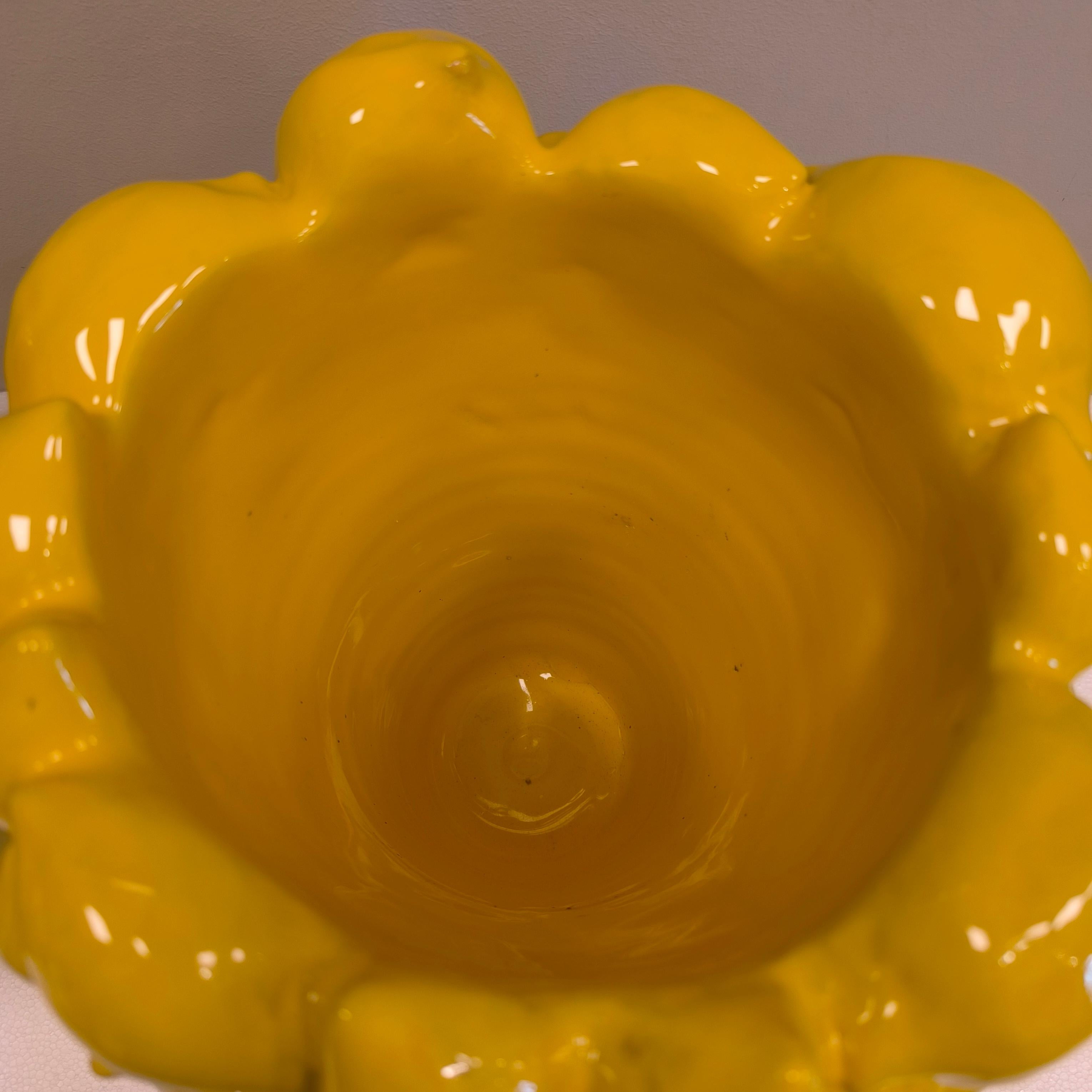 Pair of Italy  lemon vases, Yellow glazed ceramic, R. Acampora, Limited Edition For Sale 3
