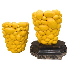 Paar aus Italien  Zitronenvasen, Gelb glasierte Keramik, R. Acampora, Limitierte Auflage