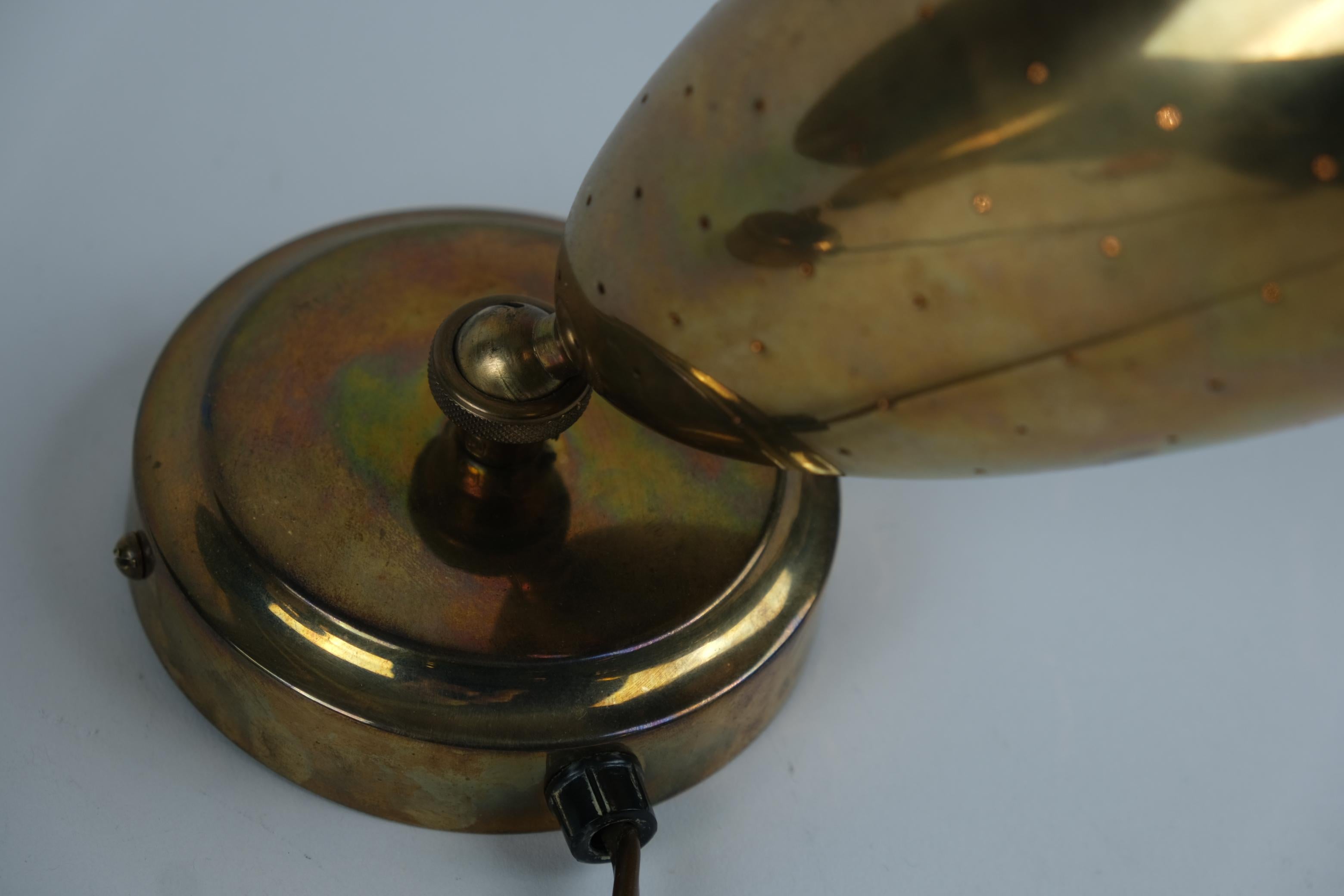 Pair Of Itsu Adjustable Scones Model EY 67 In Perforated Brass, Finland 1950s For Sale 3