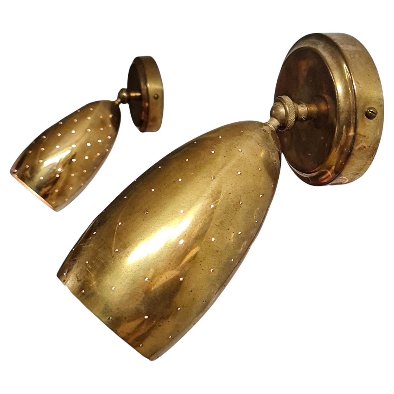 Pair Of Itsu Adjustable Scones Model EY 67 In Perforated Brass, Finland 1950s