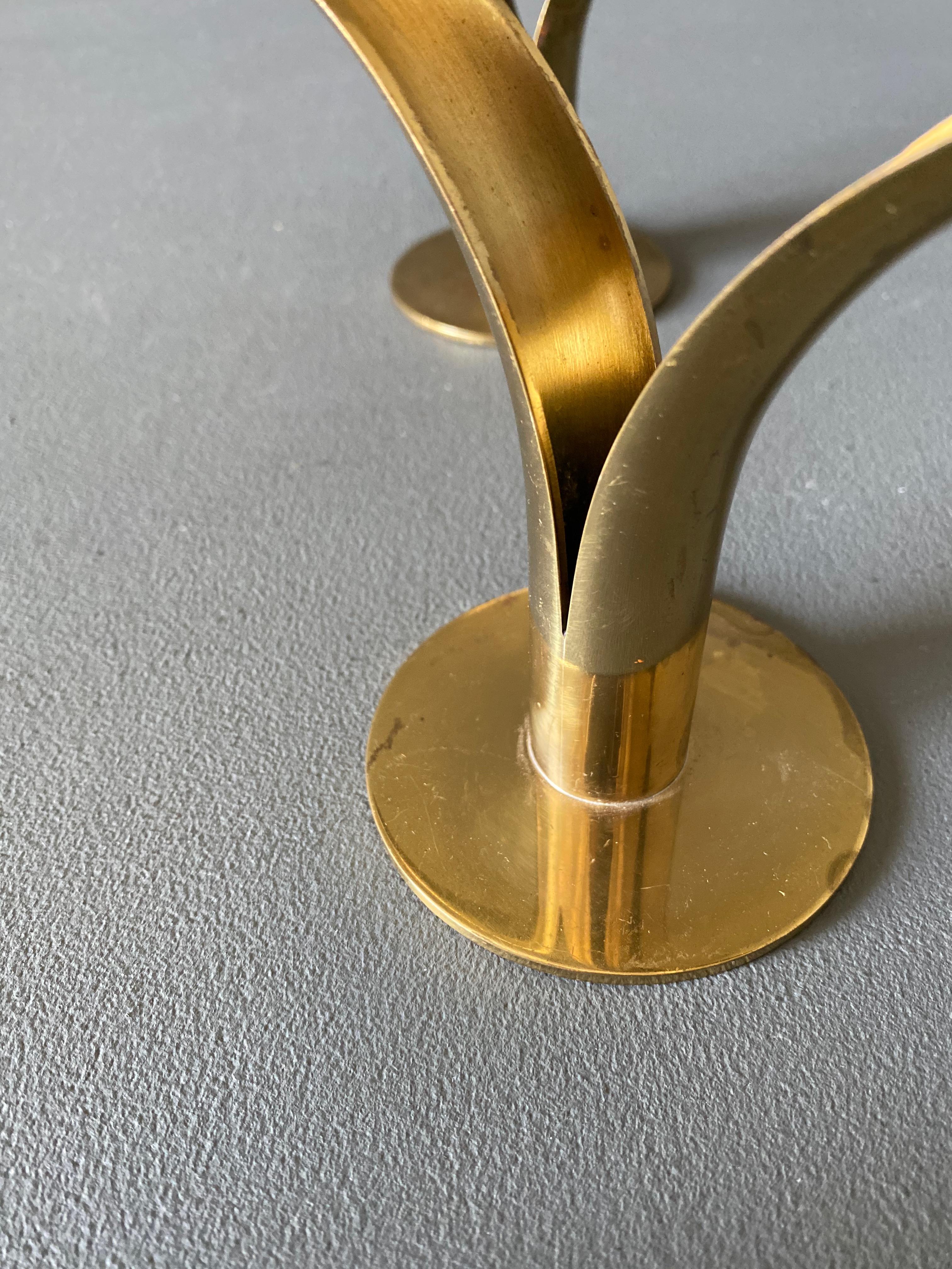 Mid-Century Modern Pair of Ivar Ålenius Björk Brass Candleholders for Ystad Metall