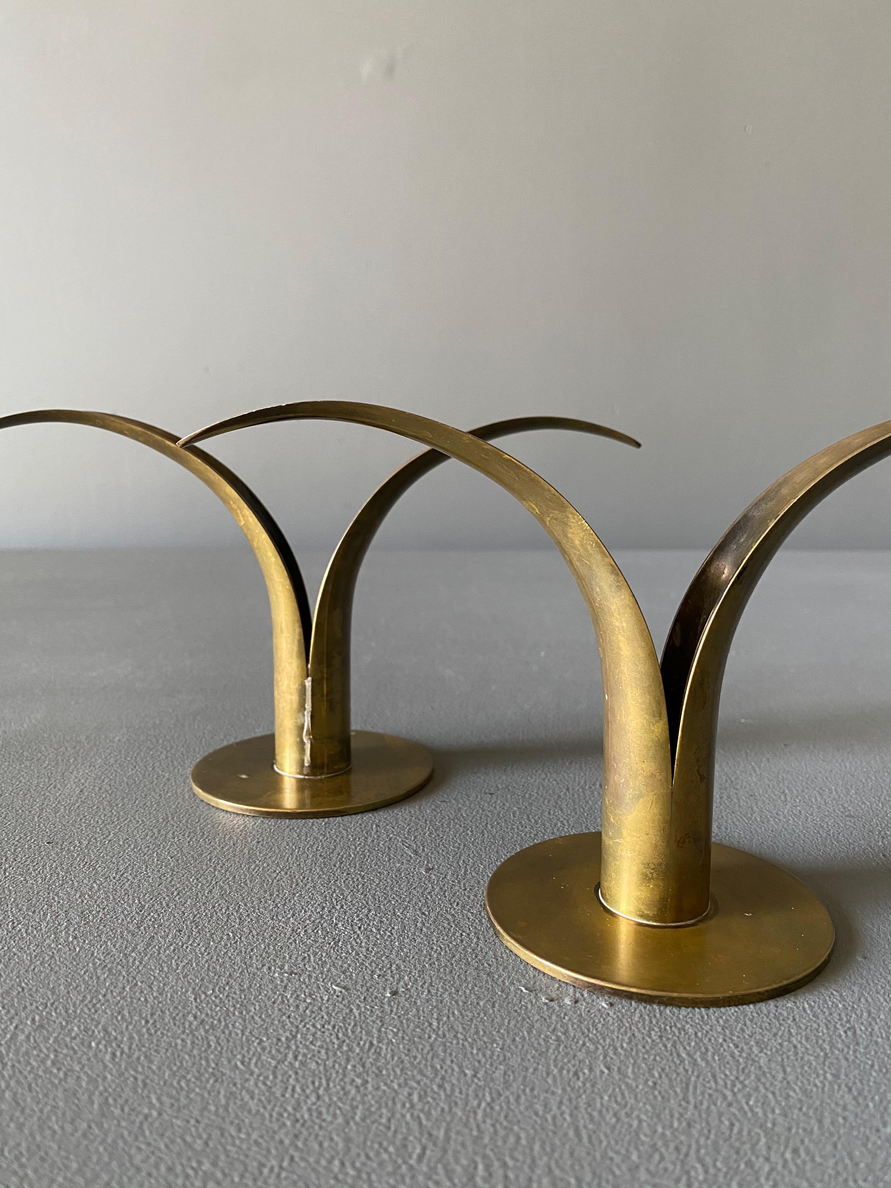 Swedish Pair of Ivar Ålenius Björk Brass Candleholders for Ystad Metall