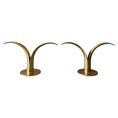 Pair of Ivar Ålenius Björk Brass Candleholders for Ystad Metall