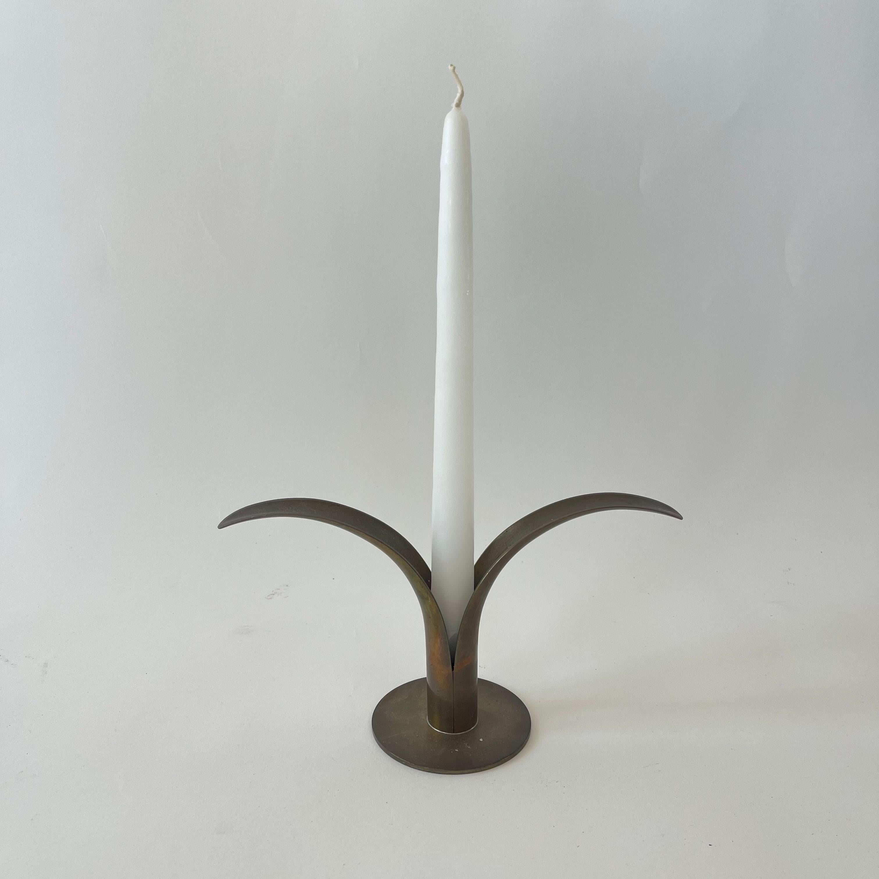 Pair of Ivar Ålenius Björk Lijan Lily Brass Candlesticks, Sweden, Circa 1940s For Sale 1
