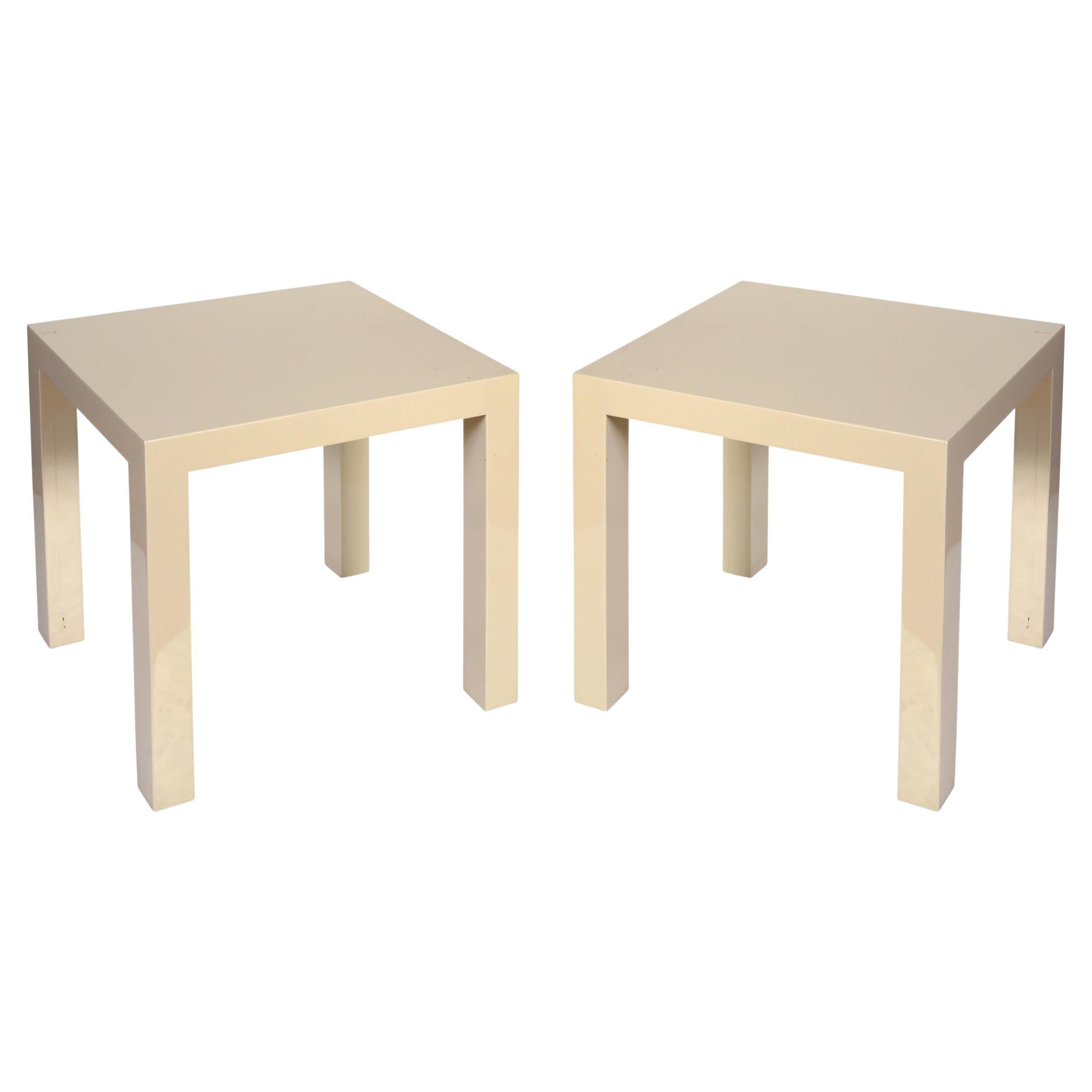 Pair of Ivory Lacquered Mid-Century Karl Springer Style Side Tables