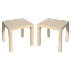 Pair of Ivory Lacquered Mid-Century Karl Springer Style Side Tables