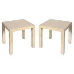 Pair of Ivory Lacquered Mid-Century Karl Springer Style Side Tables