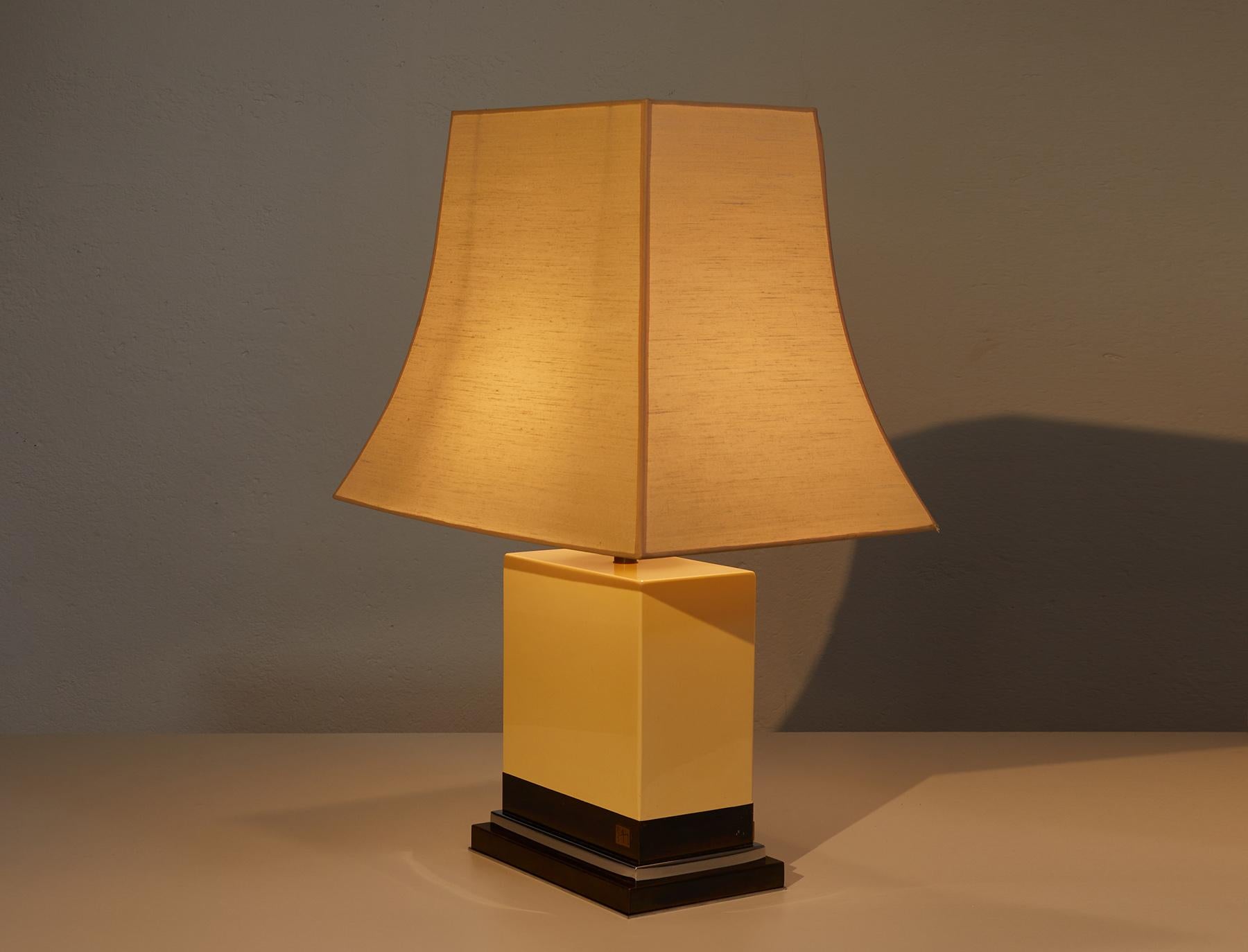 Brass Pair of Ivory Lacquered Table Lamps by Jean-Claude Mahey, France 1970-1980 For Sale