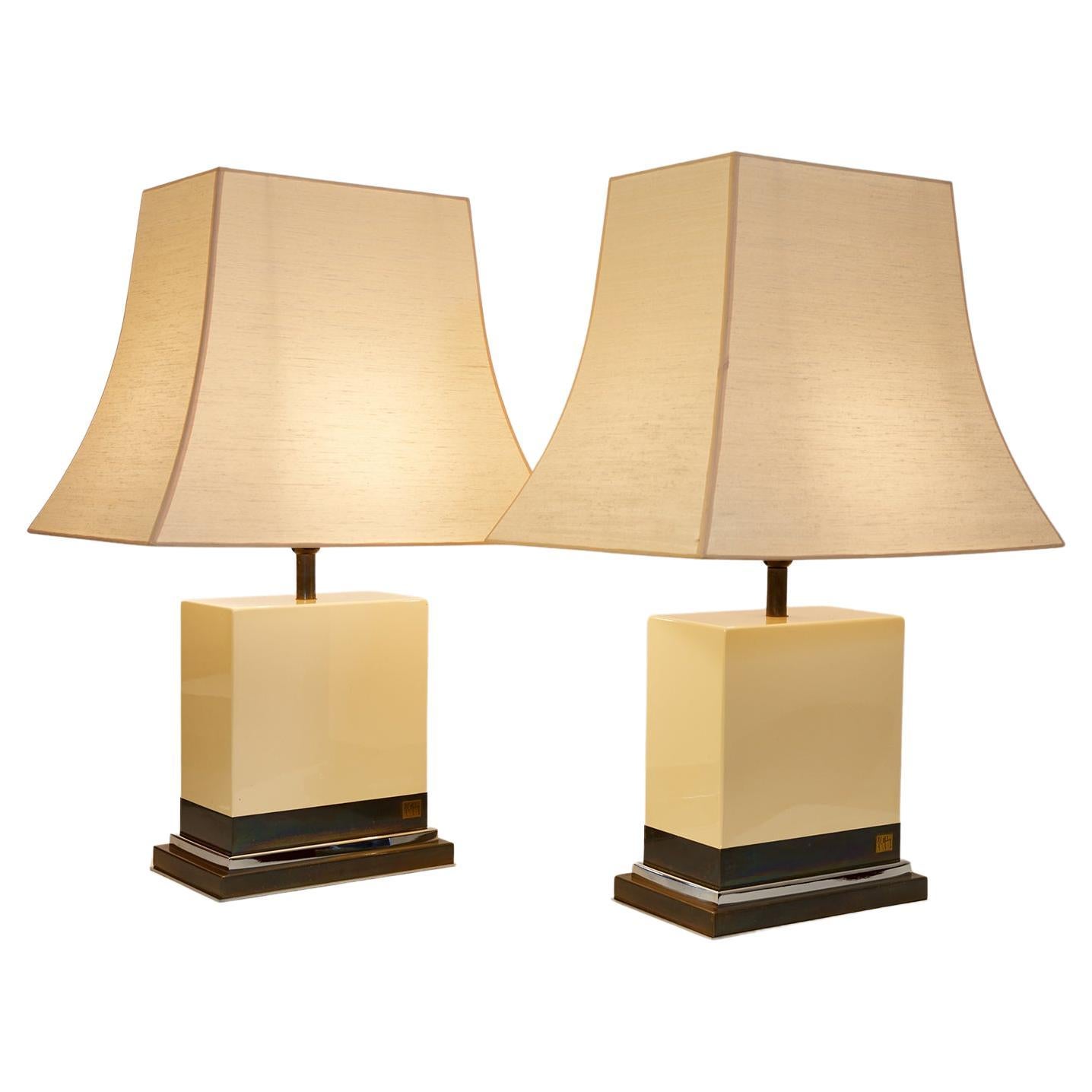 Pair of Ivory Lacquered Table Lamps by Jean-Claude Mahey, France 1970-1980