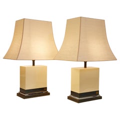 Vintage Pair of Ivory Lacquered Table Lamps by Jean-Claude Mahey, France 1970-1980