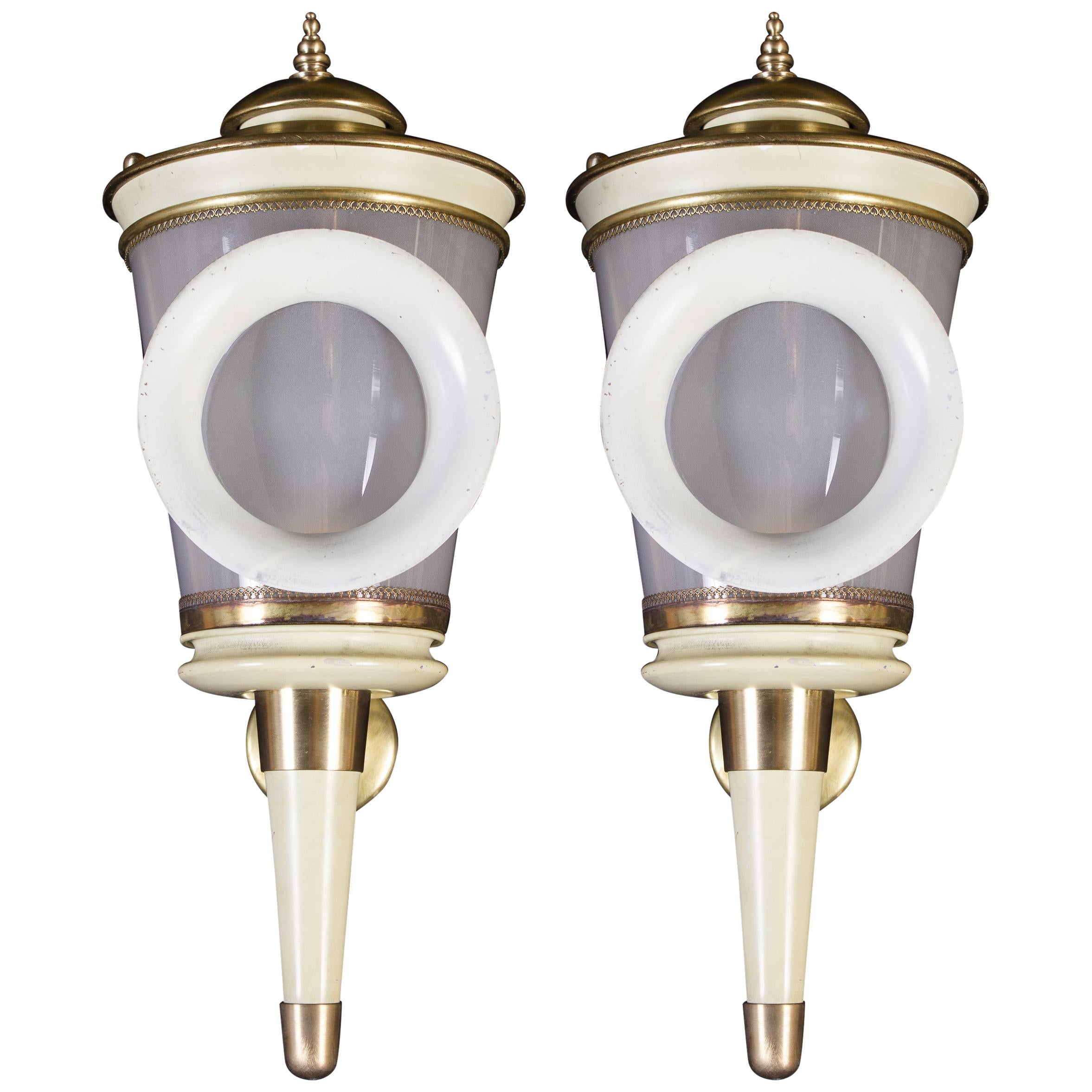 Pair of Ivory Painted and Brass Sconces or Wall Lights Carlo Scarpa Style, 1940