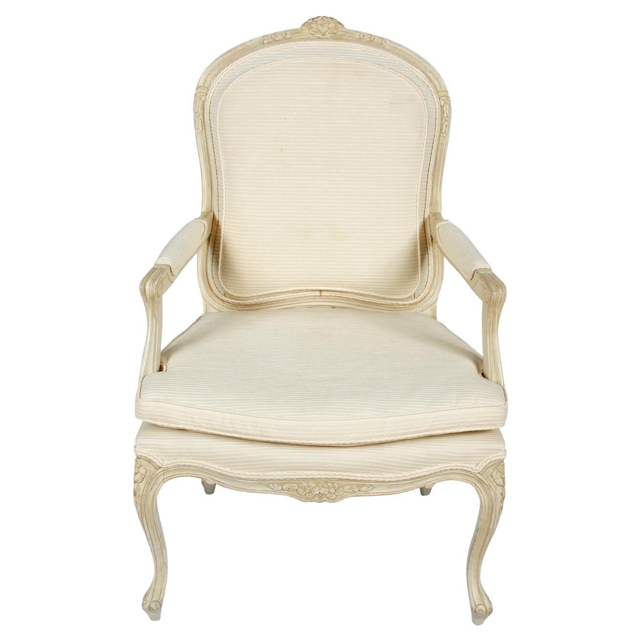 Pair of Ivory Painted and Carved French Arm Chairs For Sale