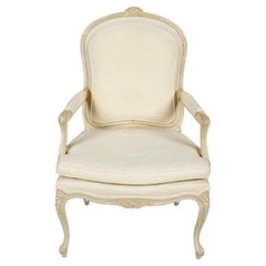 Pair of Ivory Painted and Carved French Arm Chairs