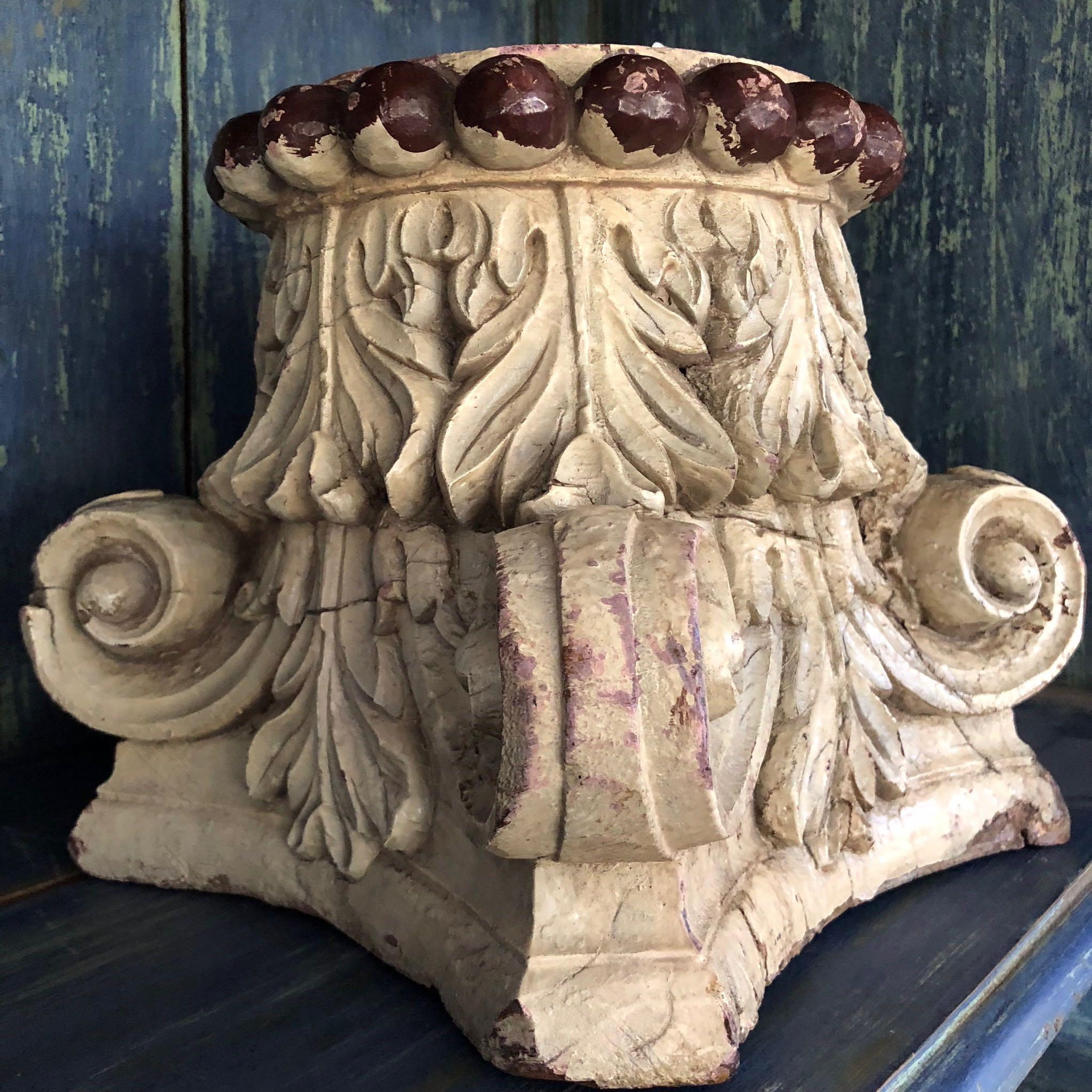 Pair of Ivory Painted Capitals from 19th Century Italy 4