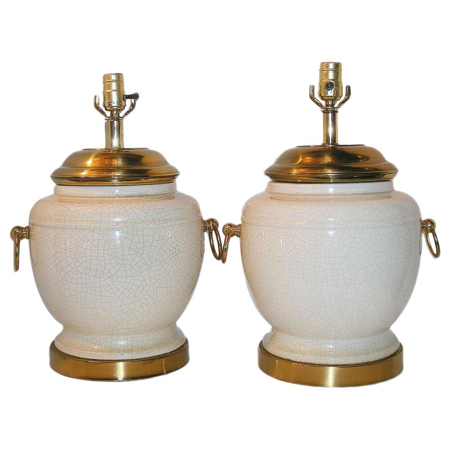 Pair of Ivory Porcelain Table Lamps For Sale