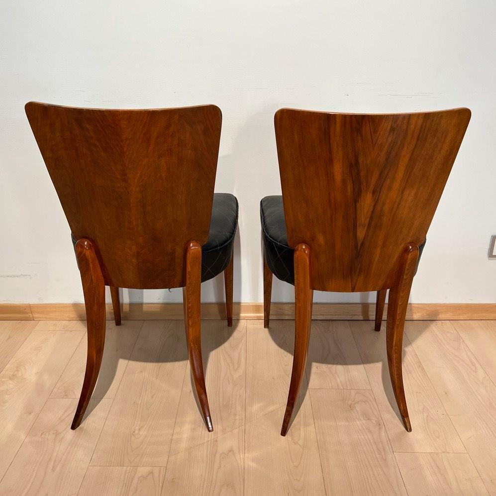 Pair of J. Halabala Chairs H214, Walnut, Beech, Faux Leather, Czech, 1930s For Sale 4