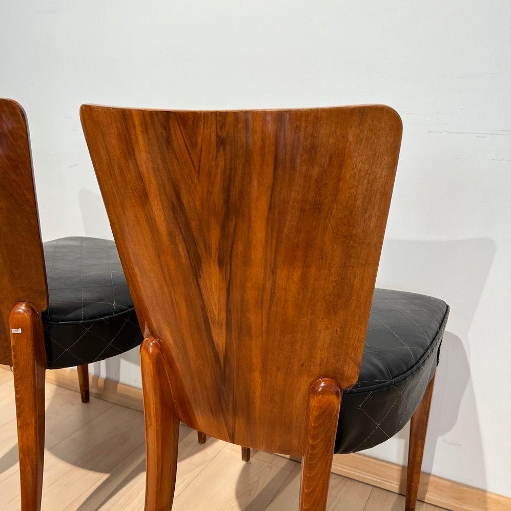 Pair of J. Halabala Chairs H214, Walnut, Beech, Faux Leather, Czech, 1930s For Sale 6
