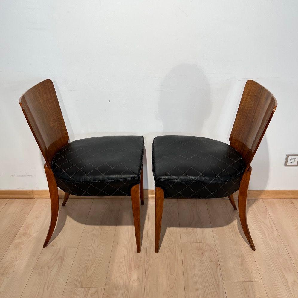 Pair of J. Halabala Chairs H214, Walnut, Beech, Faux Leather, Czech, 1930s For Sale 7