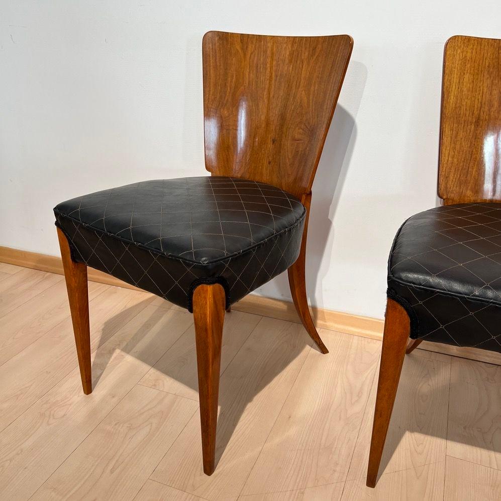 Pair of J. Halabala Chairs H214, Walnut, Beech, Faux Leather, Czech, 1930s For Sale 10