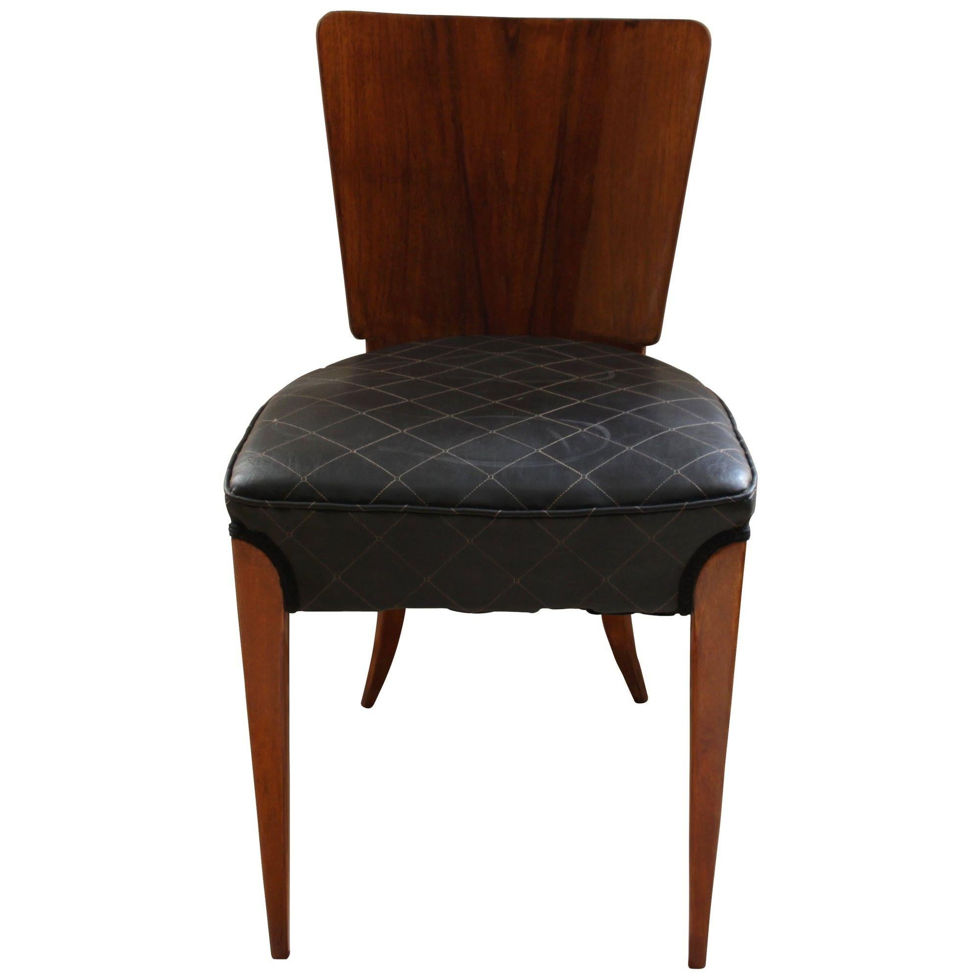 Art Deco Pair of J. Halabala Chairs H214, Walnut, Beech, Faux Leather, Czech, 1930s For Sale