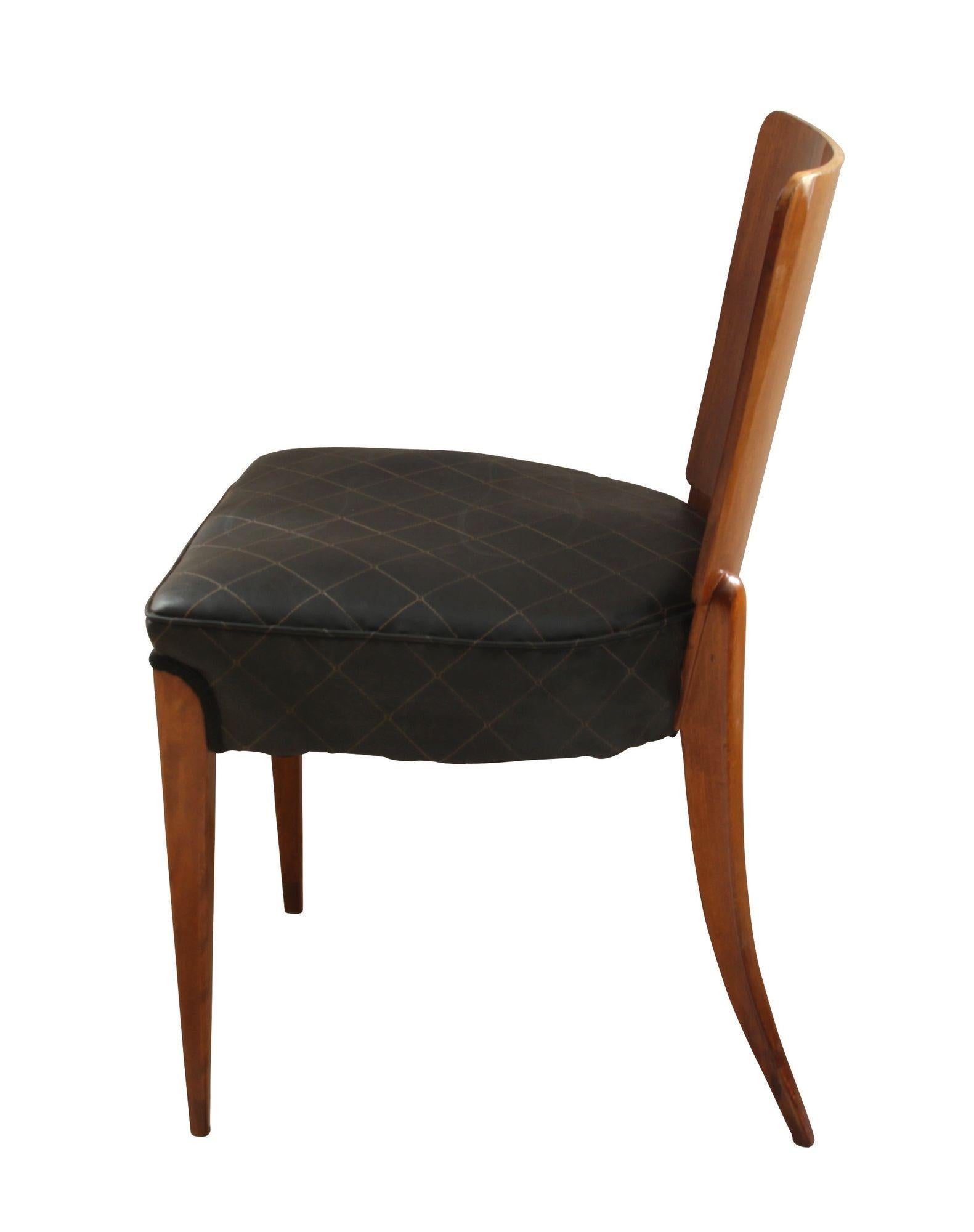 Polished Pair of J. Halabala Chairs H214, Walnut, Beech, Faux Leather, Czech, 1930s For Sale