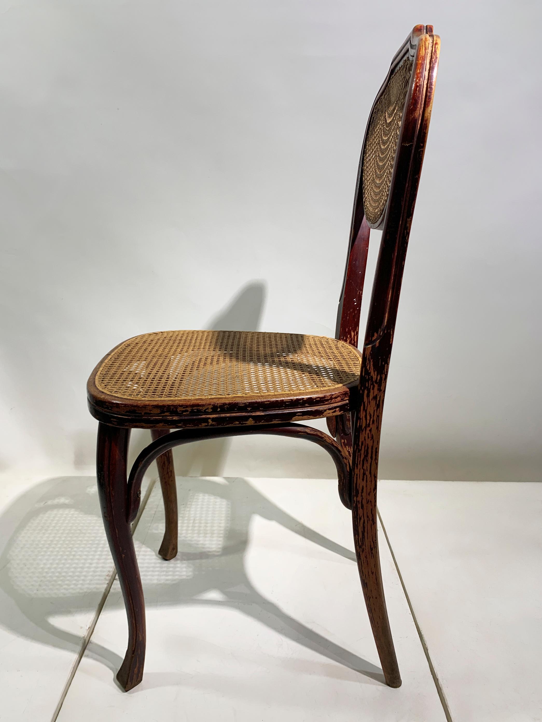 Canne Paire de chaises J. & J. Kohn en bois courbé et en canne, Teschen, Autriche, vers 1900 en vente