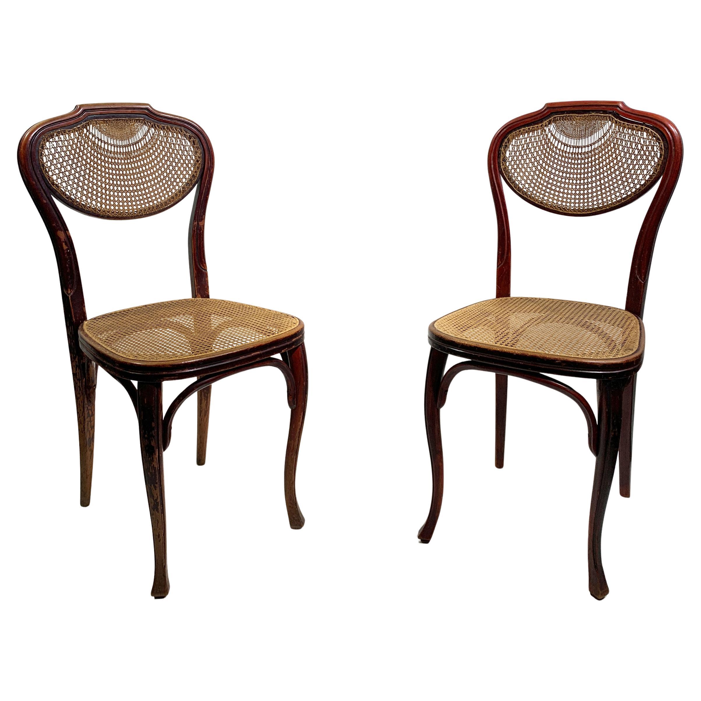 Paire de chaises J. & J. Kohn en bois courbé et en canne, Teschen, Autriche, vers 1900