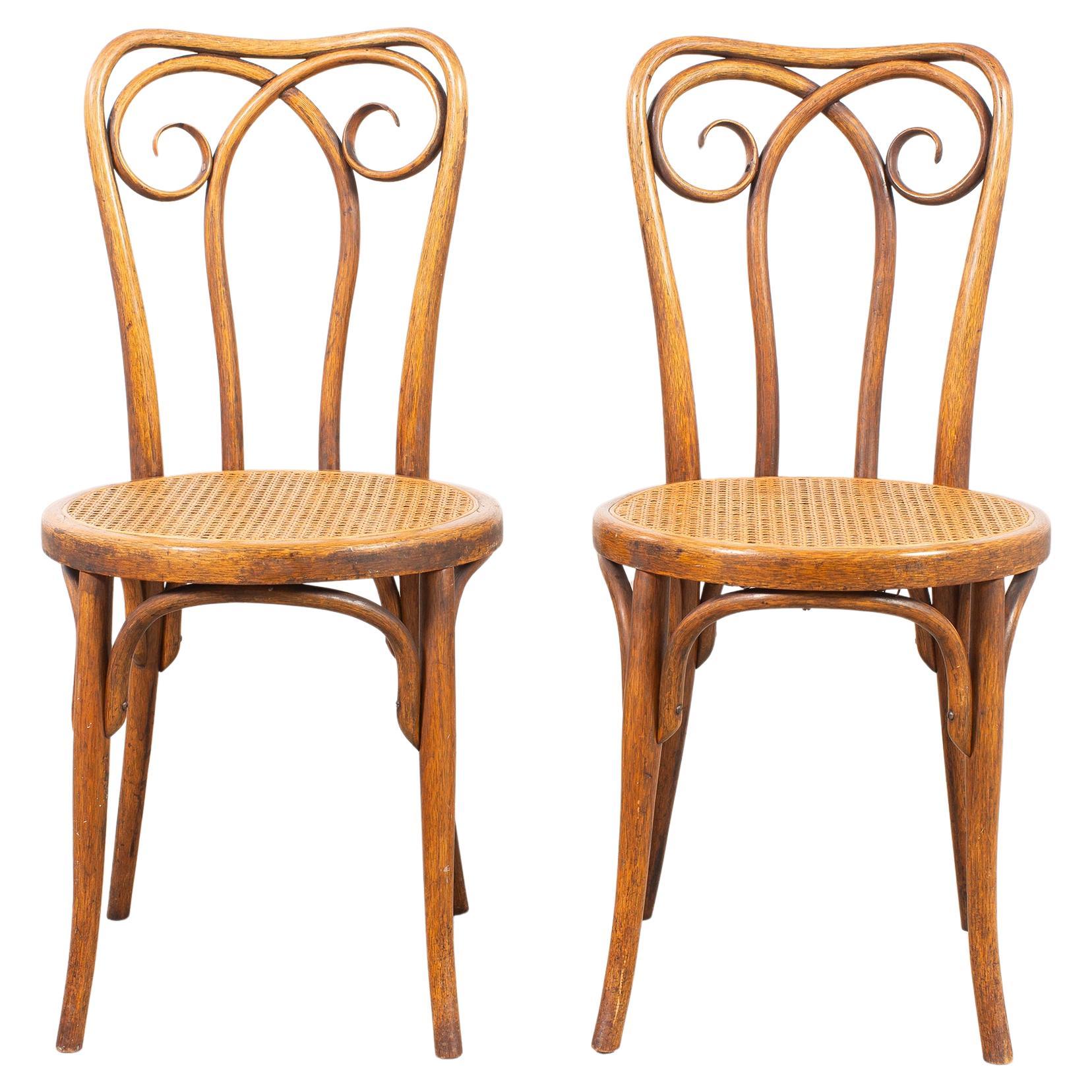 Pareja de sillas de café vienesas de caña de madera curvada J & J Kohn Thonet