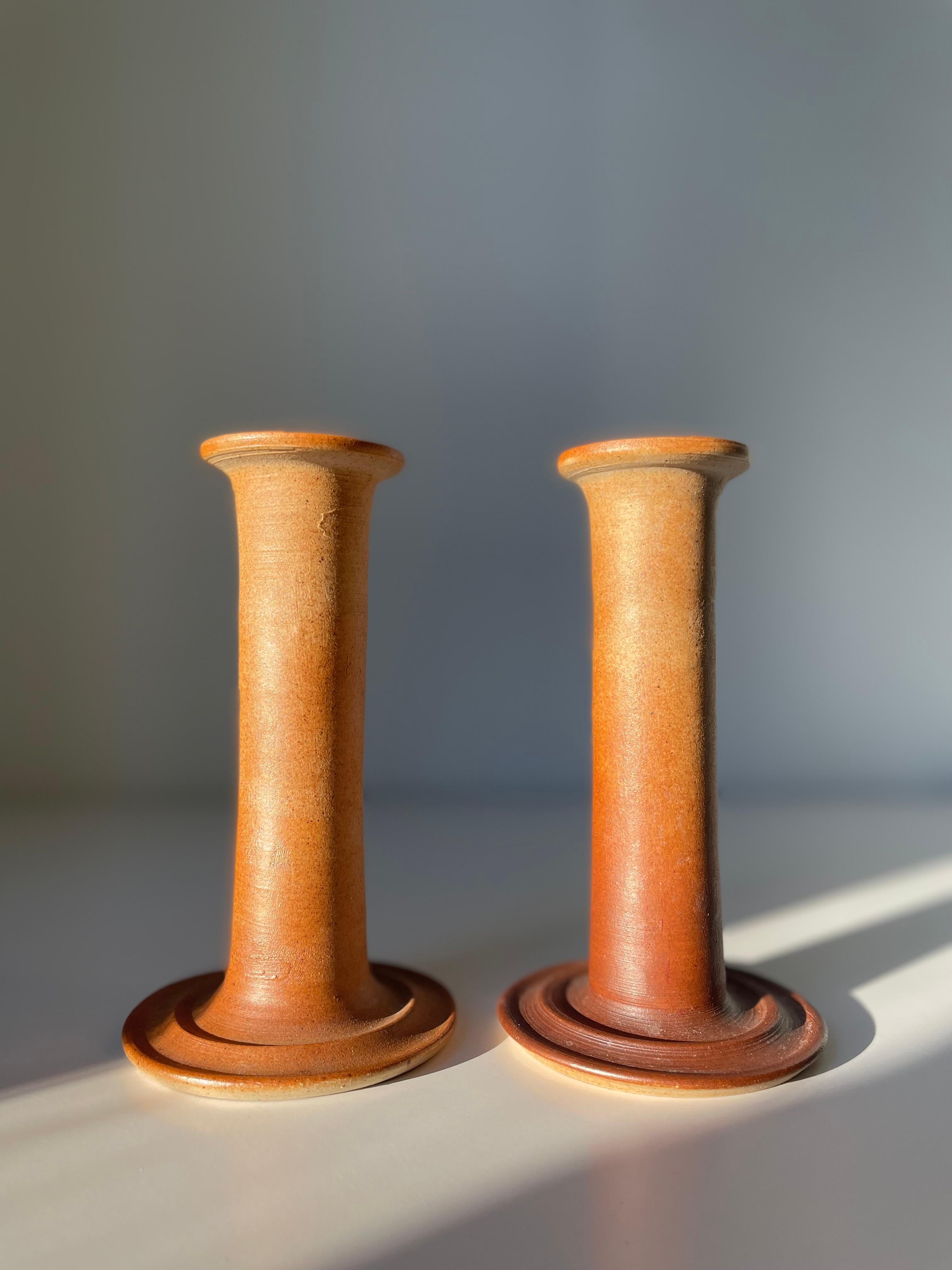 Pair of J. Packness Tawny Ceramic Candle Sticks, 1970s For Sale 3