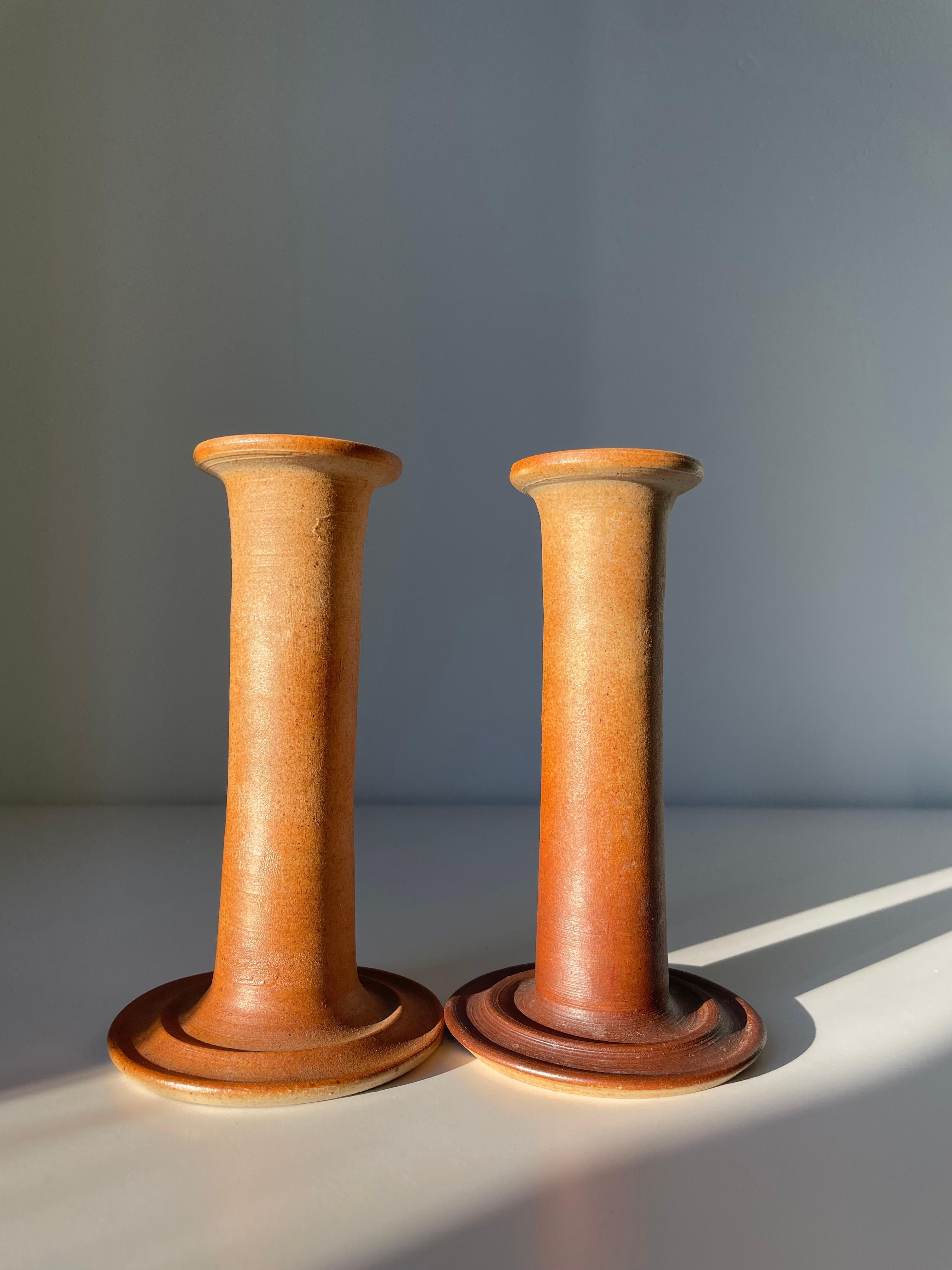 Pair of J. Packness Tawny Ceramic Candle Sticks, 1970s For Sale 4