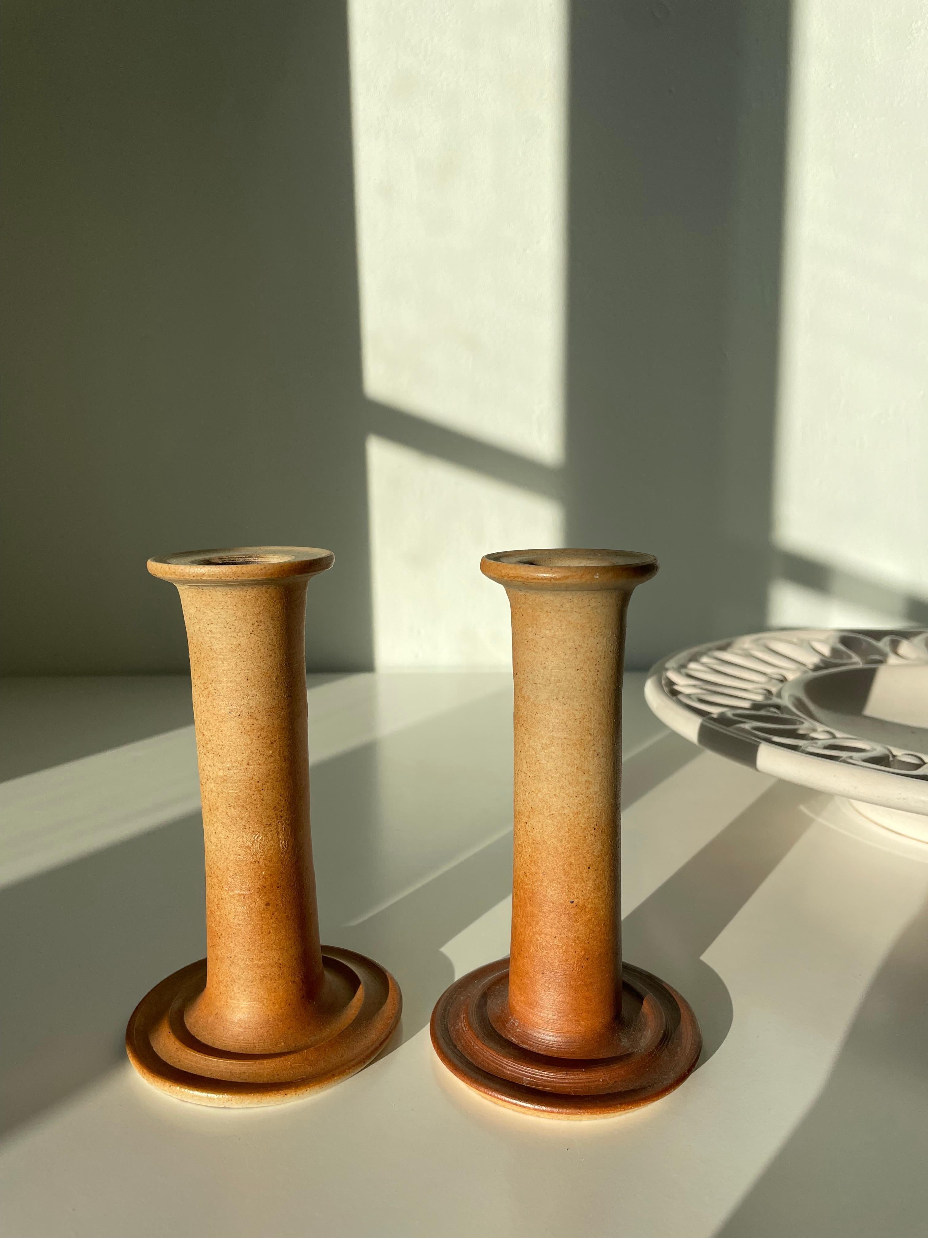Pair of J. Packness Tawny Ceramic Candle Sticks, 1970s In Good Condition For Sale In Copenhagen, DK