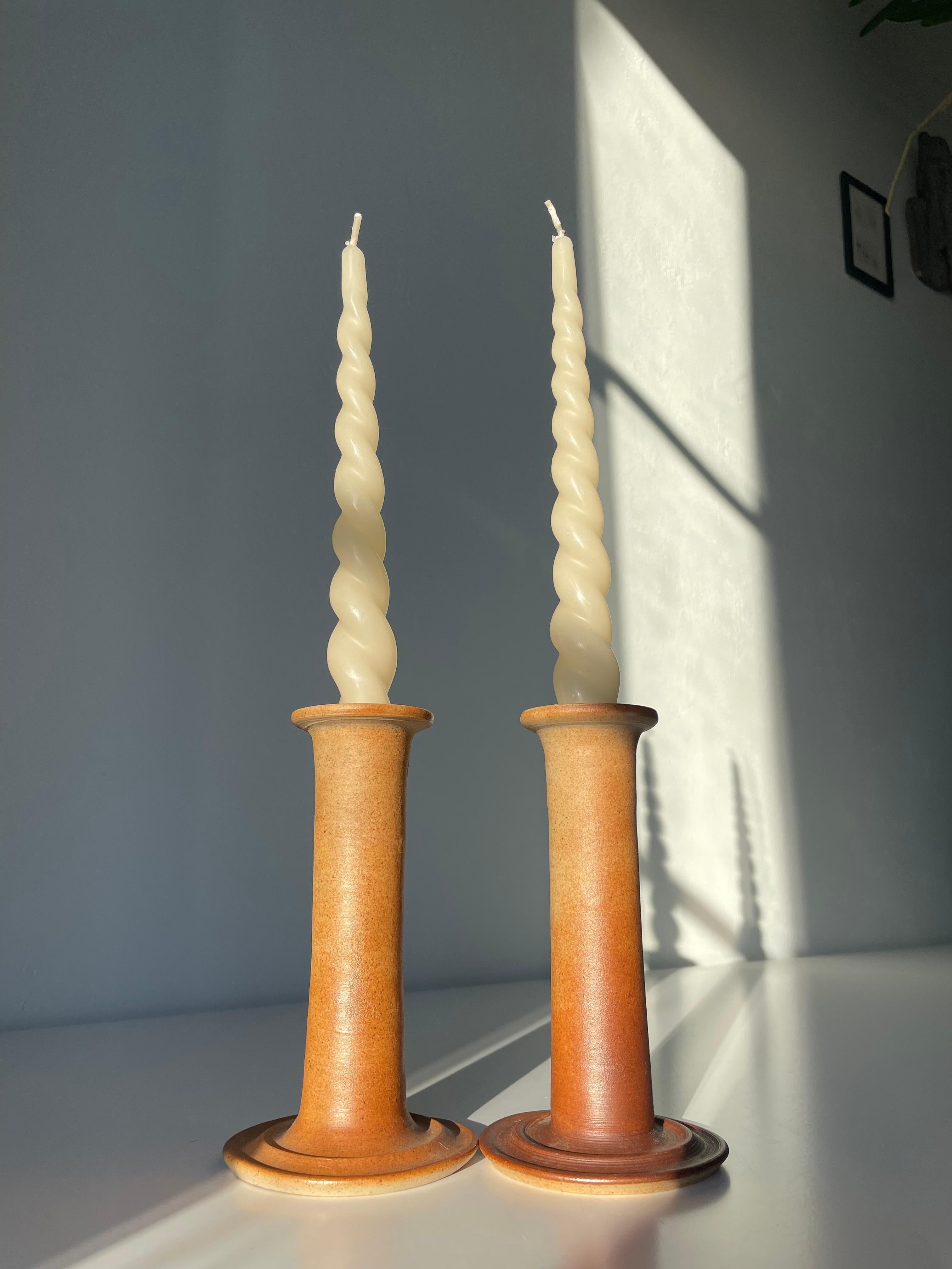 20th Century Pair of J. Packness Tawny Ceramic Candle Sticks, 1970s For Sale