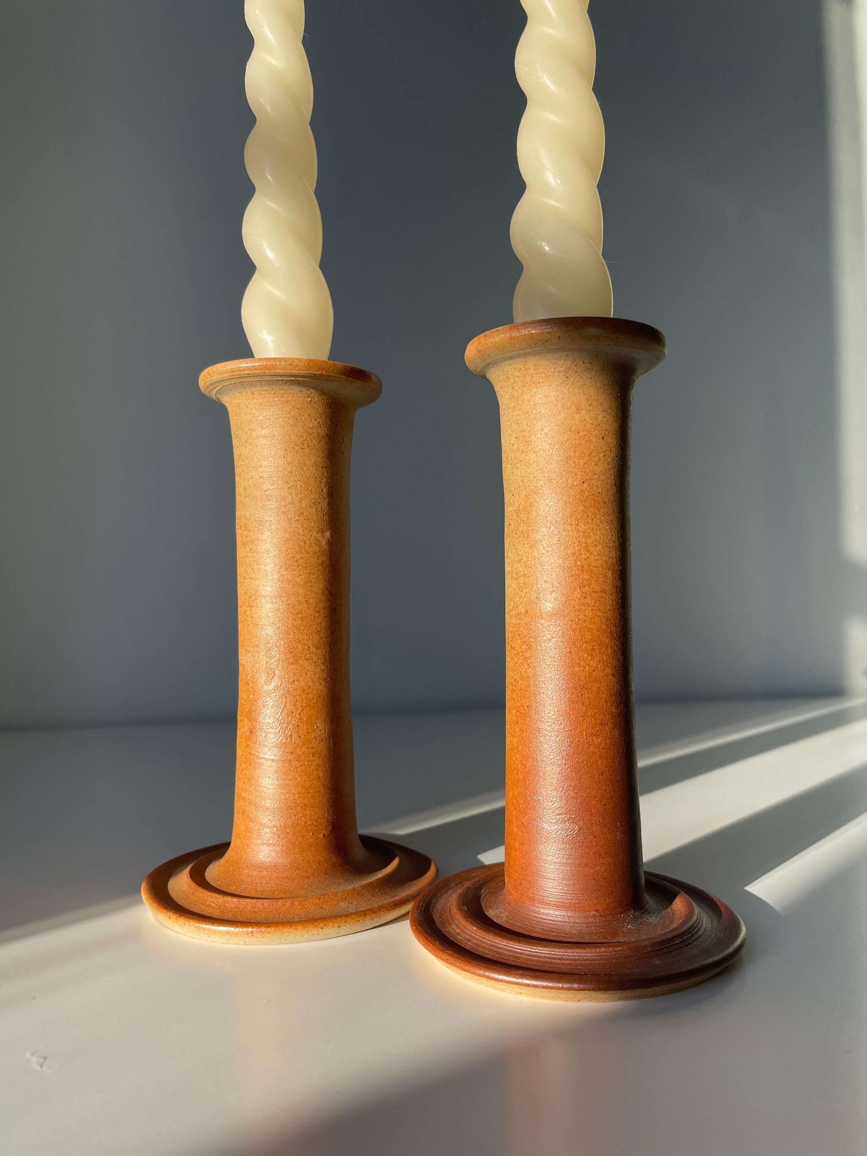 Pair of J. Packness Tawny Ceramic Candle Sticks, 1970s For Sale 1