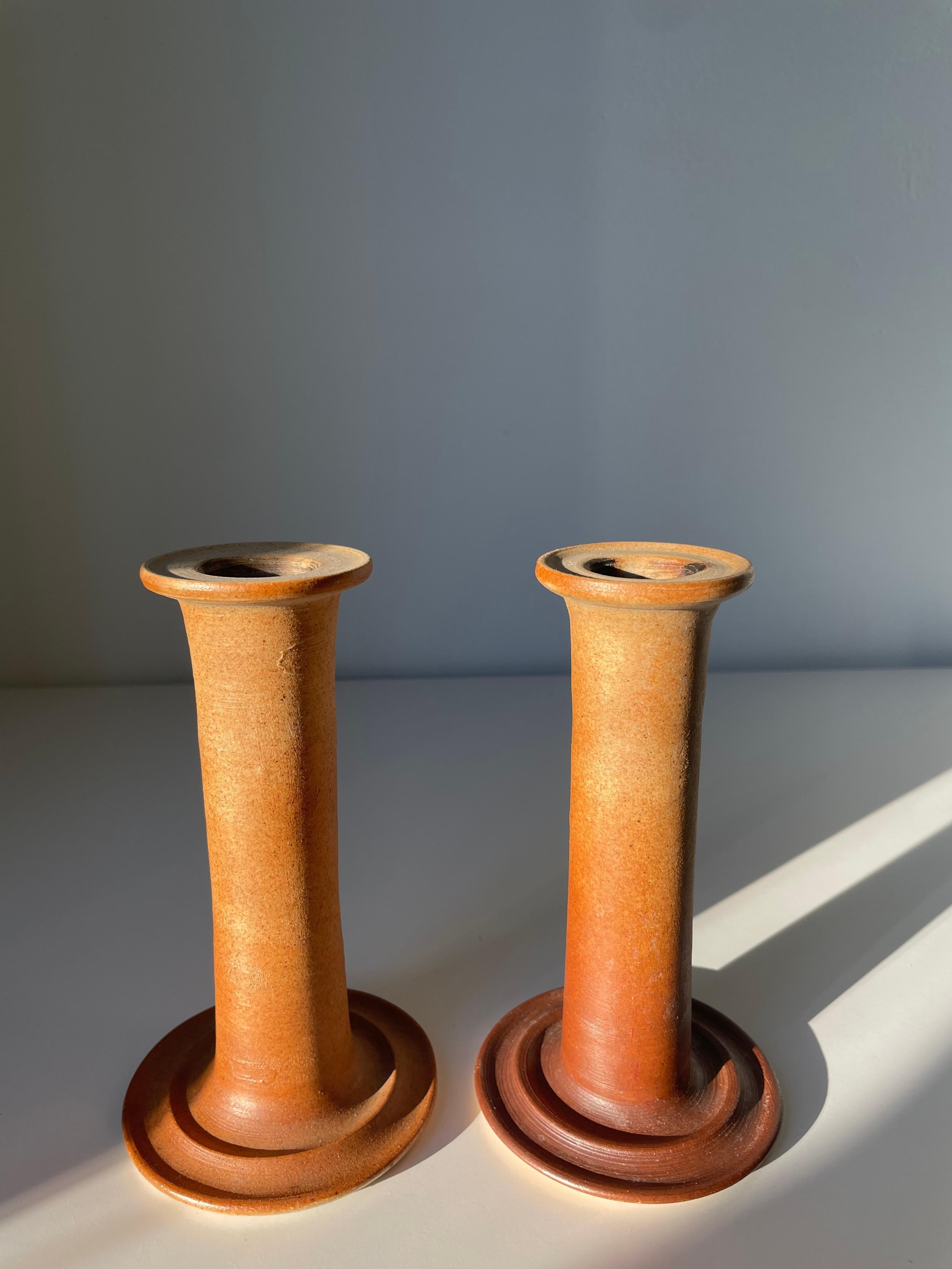 Pair of J. Packness Tawny Ceramic Candle Sticks, 1970s For Sale 2