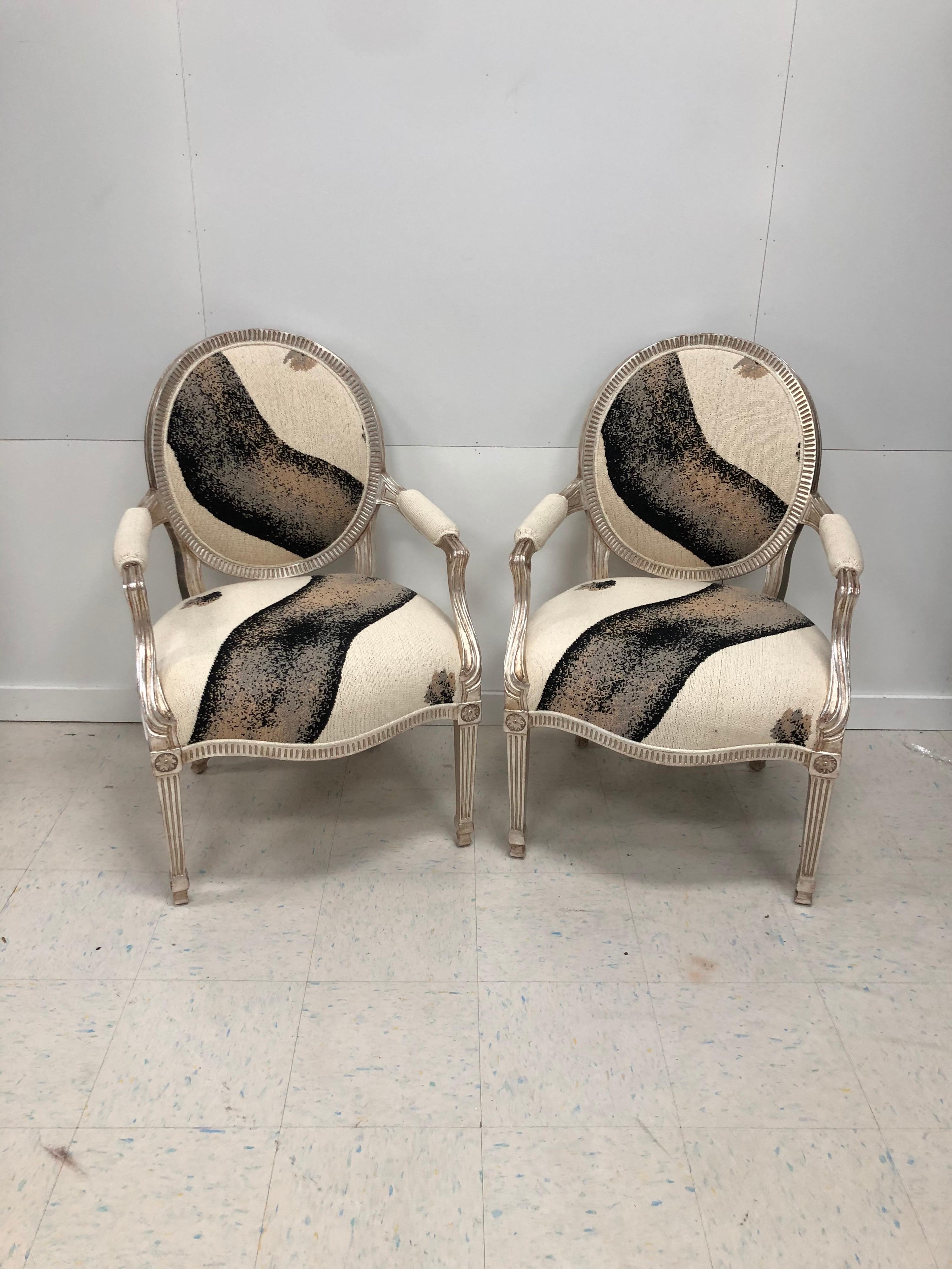 Modern Pair of J. Robert Scott Louis XVI Style French Fauteuil Arm Chairs