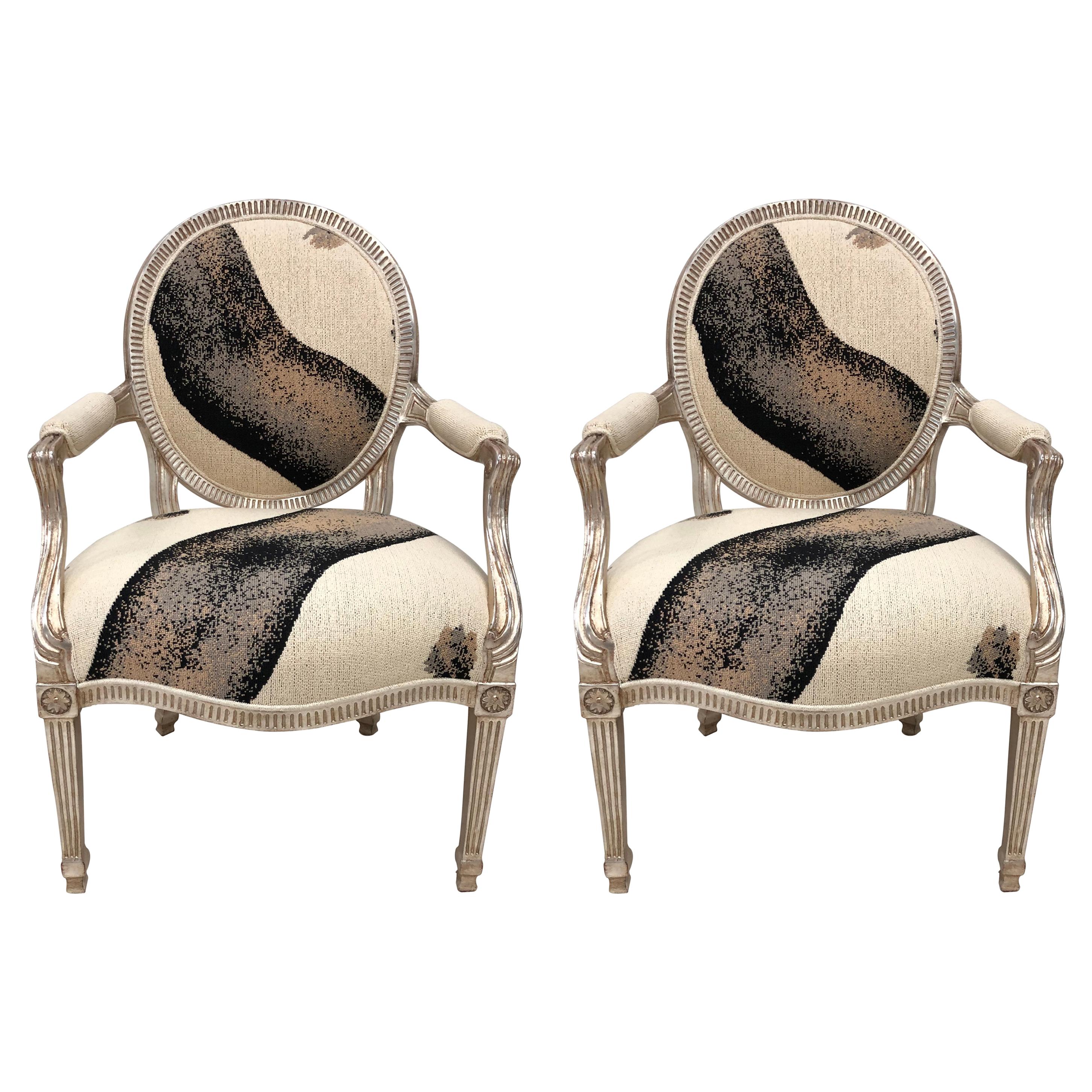 Pair of J. Robert Scott Louis XVI Style French Fauteuil Arm Chairs