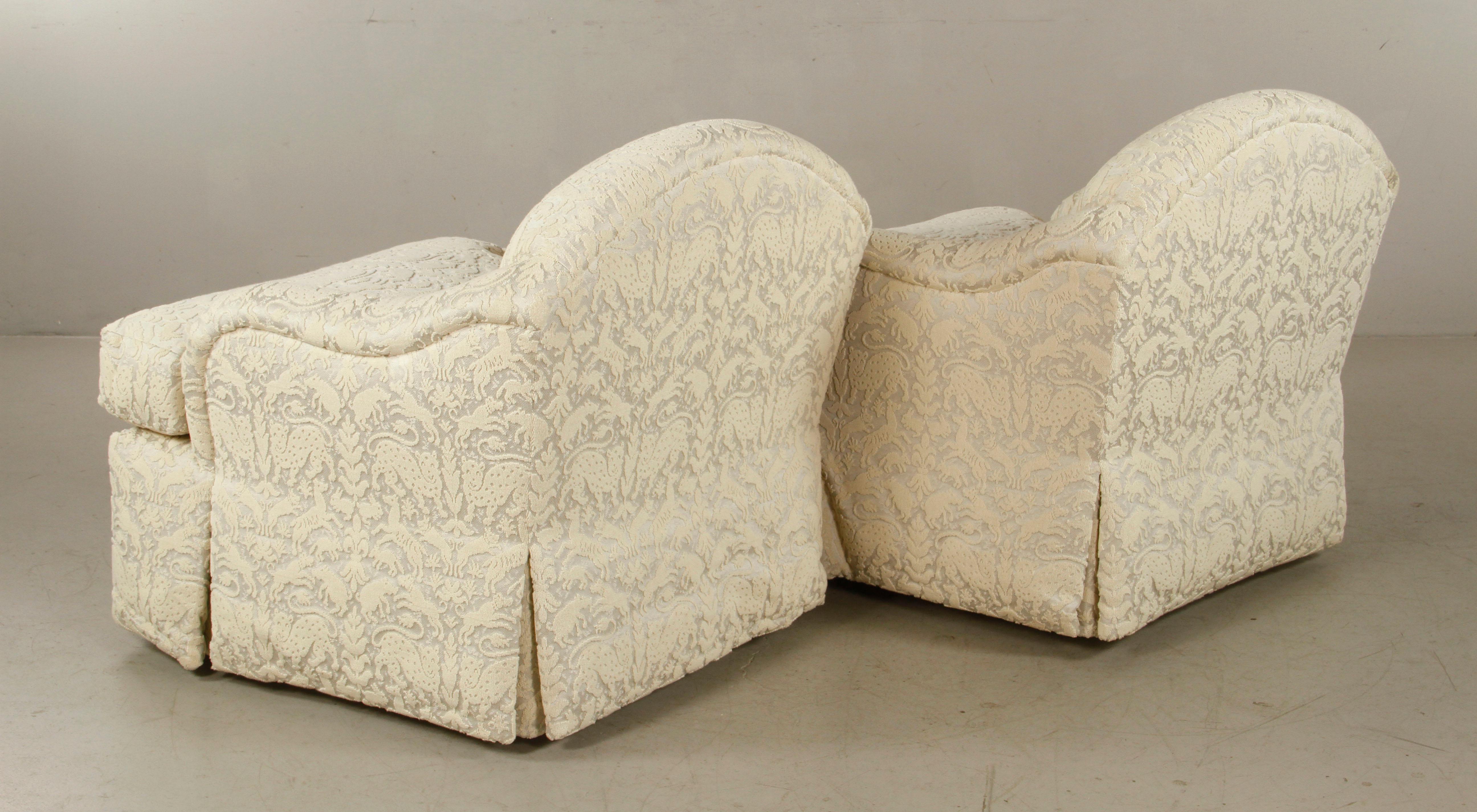 American Pair of J. Robert Scott Upholstered Club Chairs and Matching Ottoman