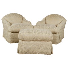 Pair of J. Robert Scott Upholstered Club Chairs and Matching Ottoman