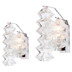 Pair of Pagoda Wall Sconces Glass & Chrome, J.T. Kalmar, Austria, 1960s
