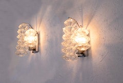 Pair of Pagoda Wall Sconces Glass & Chrome, J.T. Kalmar, Austria, 1960s