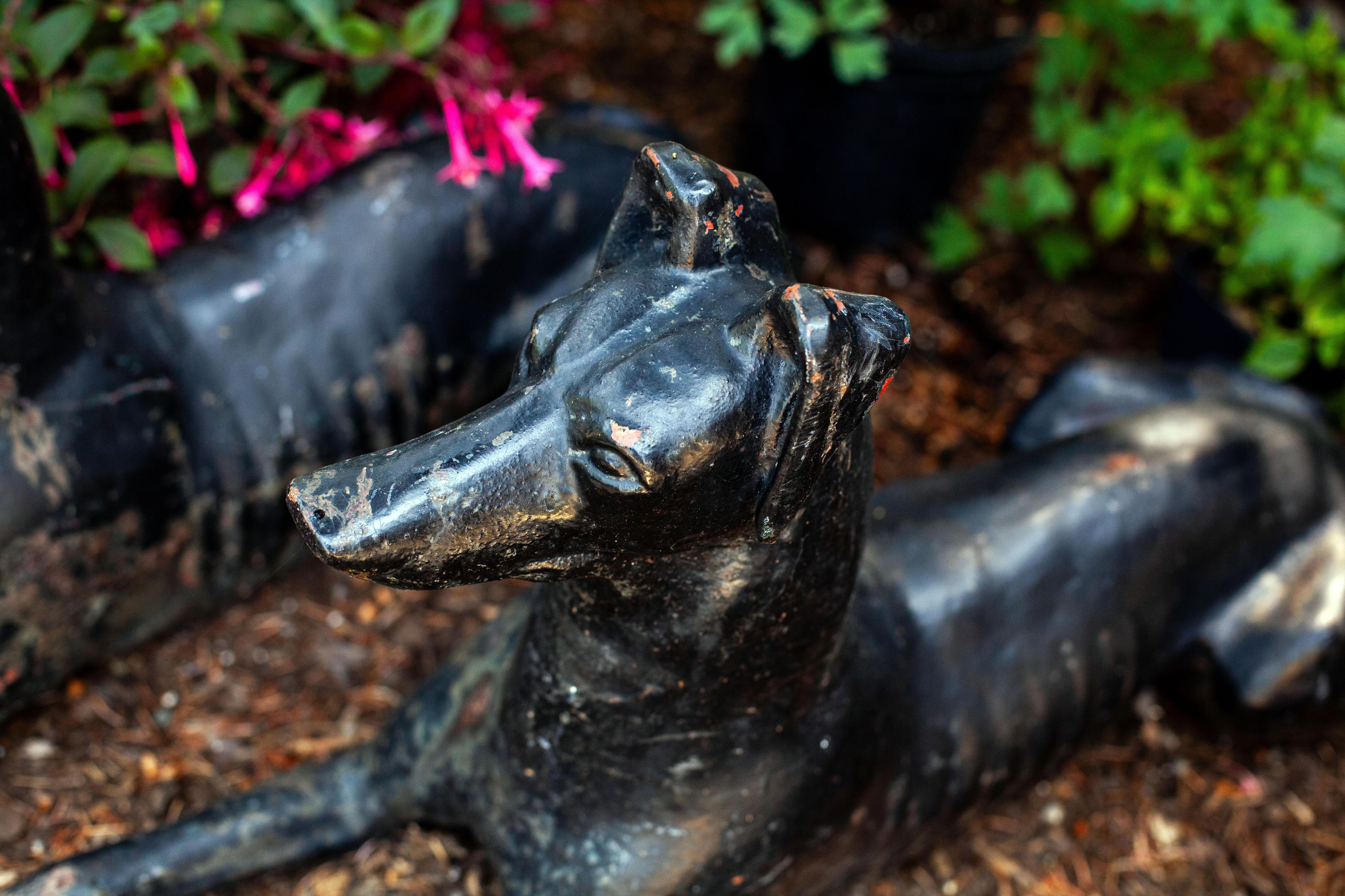 Ein Paar graue Windhund-Gartenstatuen von J. W. Fiske (Gegossen) im Angebot