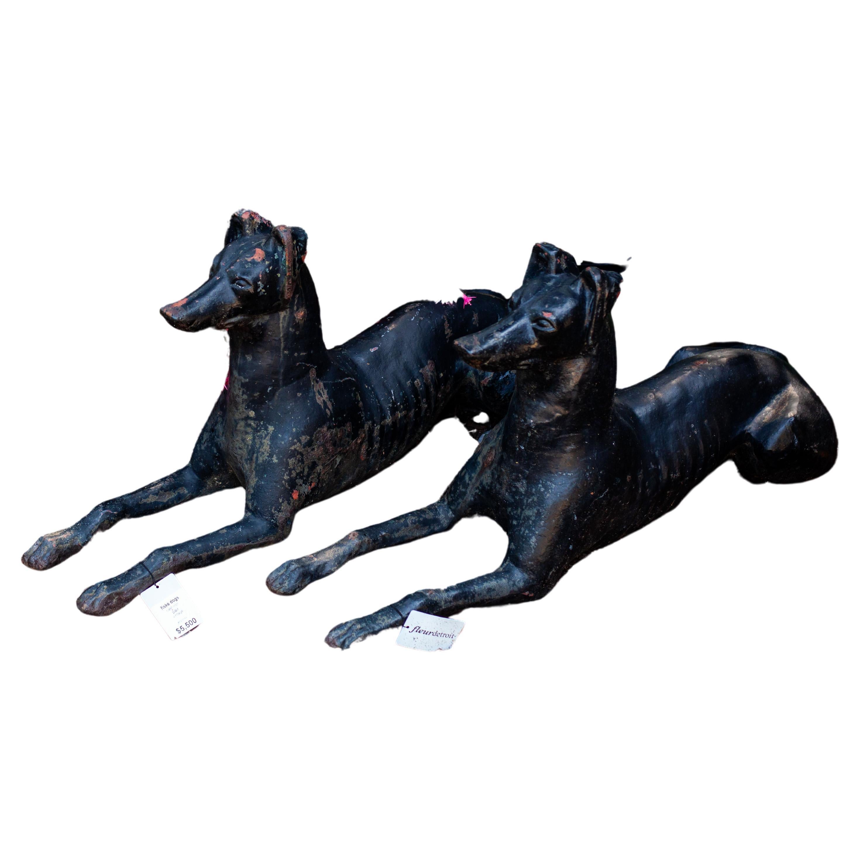 Pair of J. W. Fiske Greyhound Garden Statues For Sale