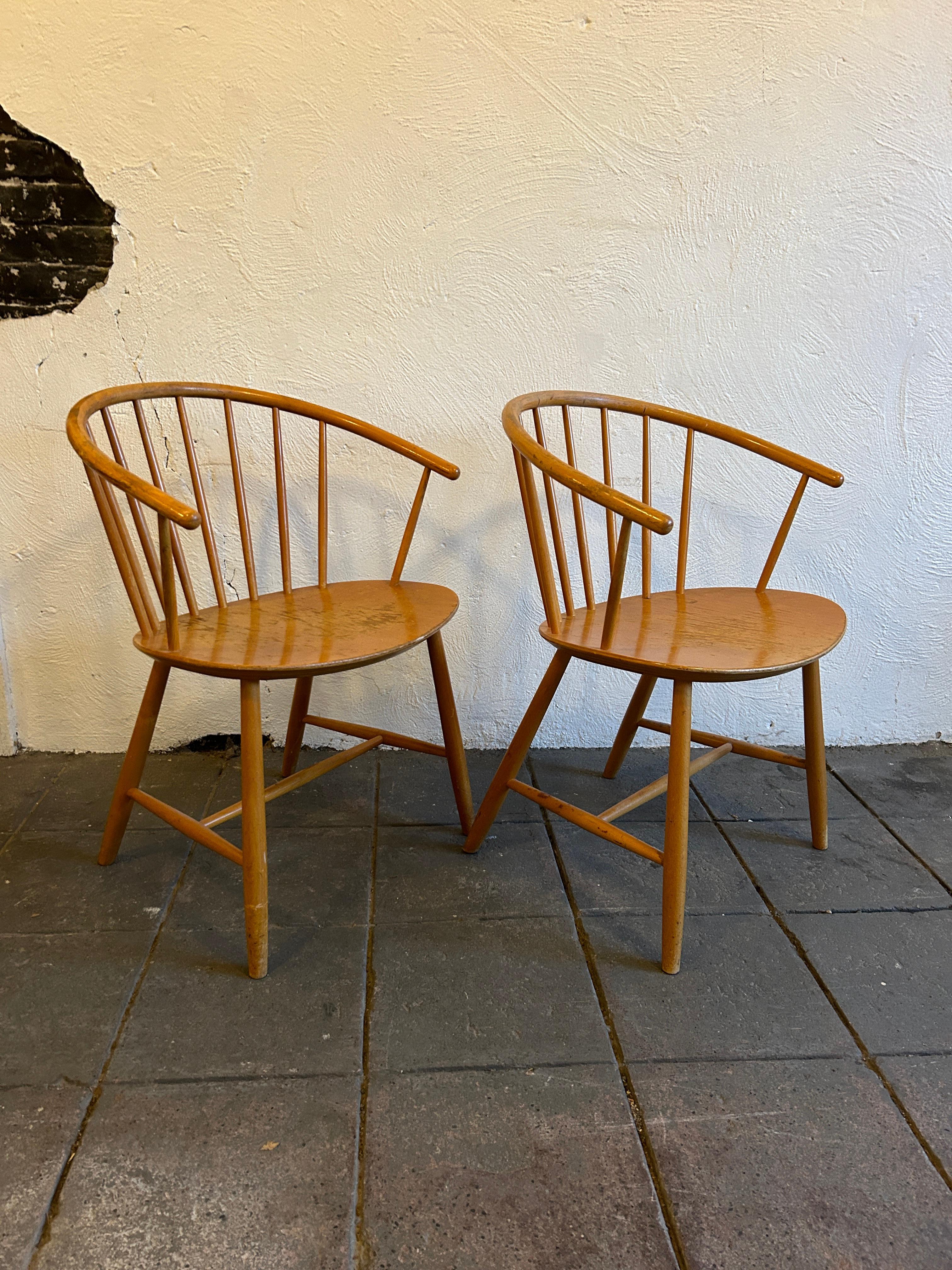 Woodwork Pair of J64 Danish Modern Armchairs by Ejvind Johansson For Sale
